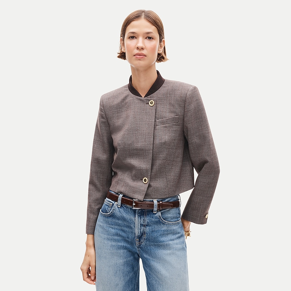 Asymmetrical lady jacket in plaid wool-blend flannel by J.Crew