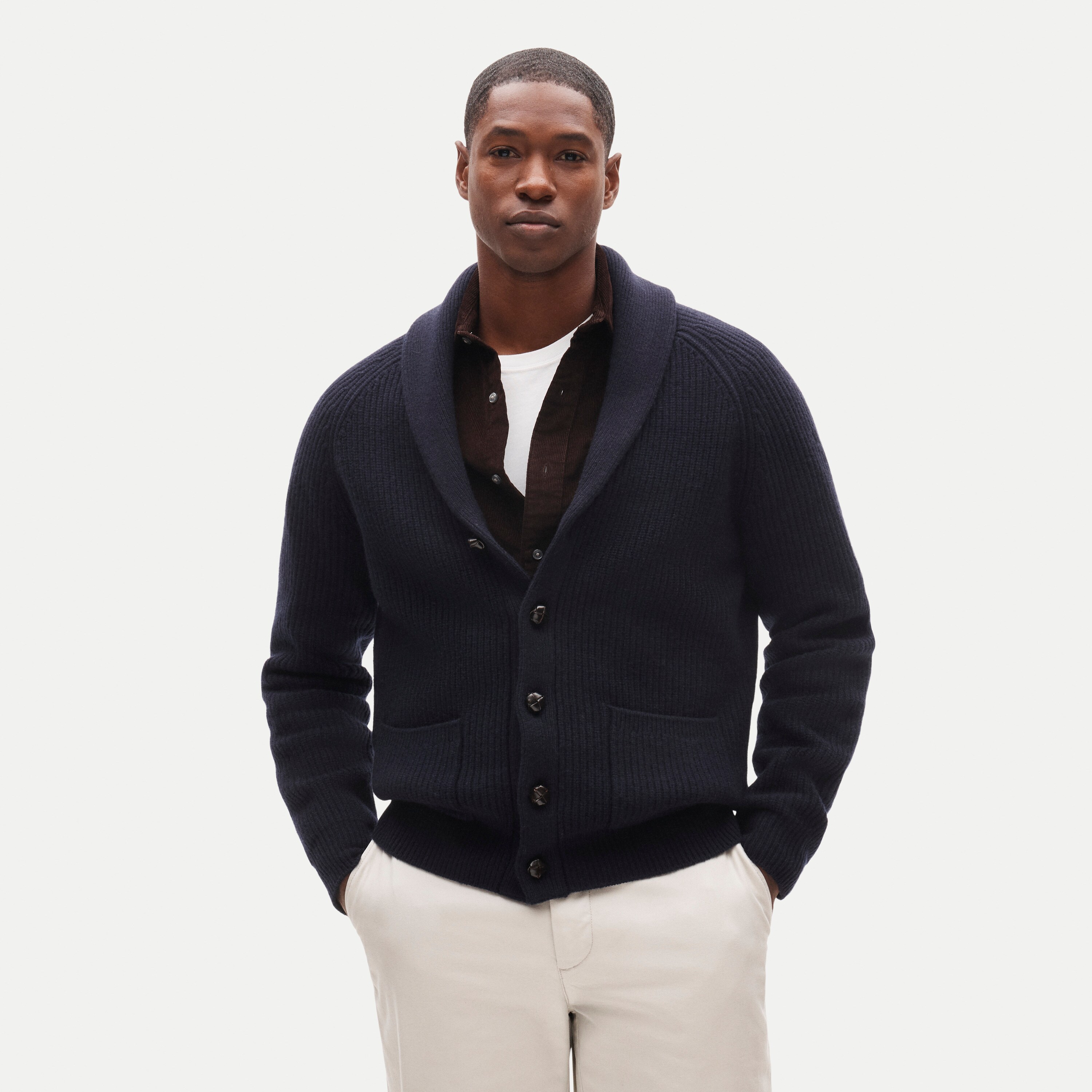 Wool shawl-collar cardigan