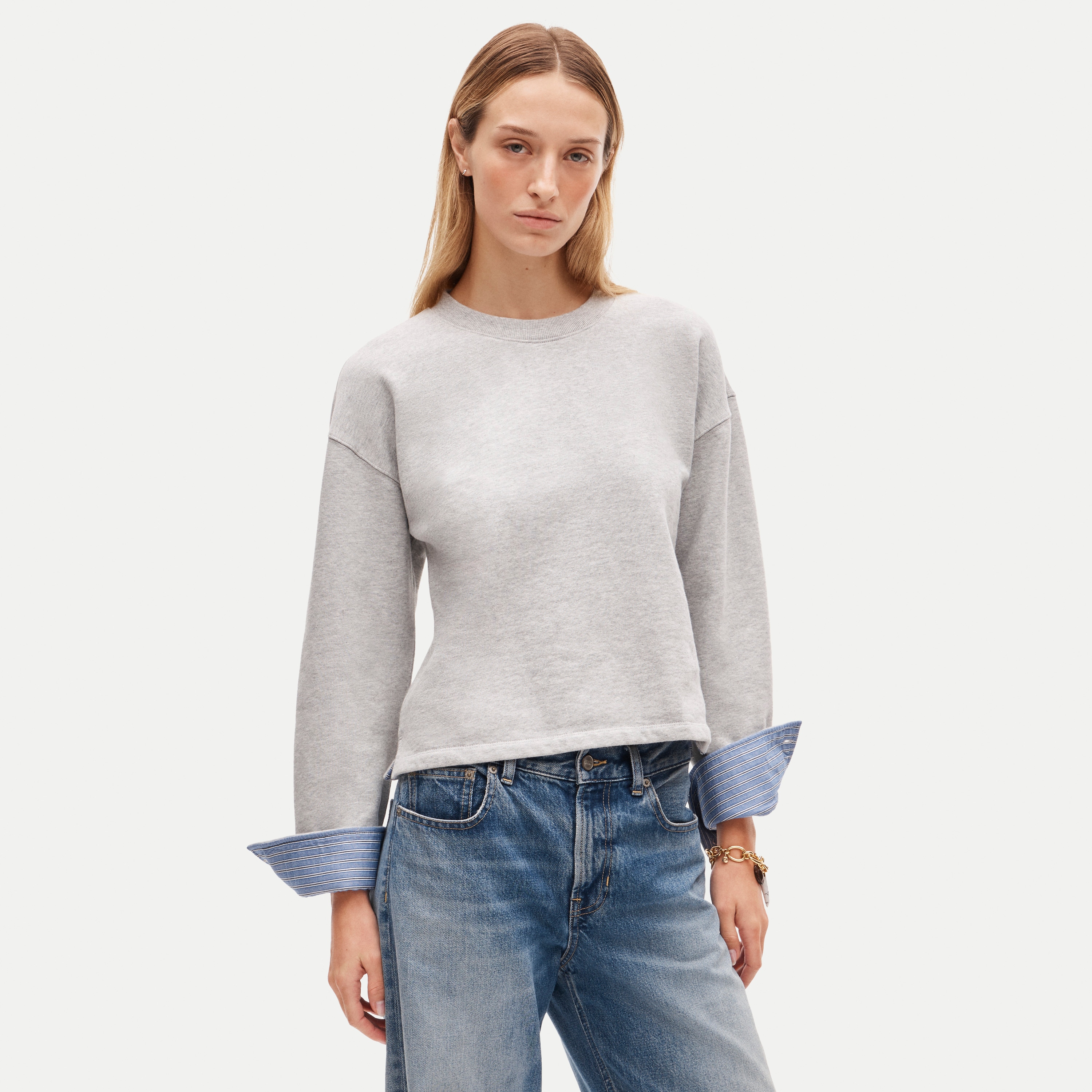 Vintage fleece crewneck sweatshirt with contrast cuffs
