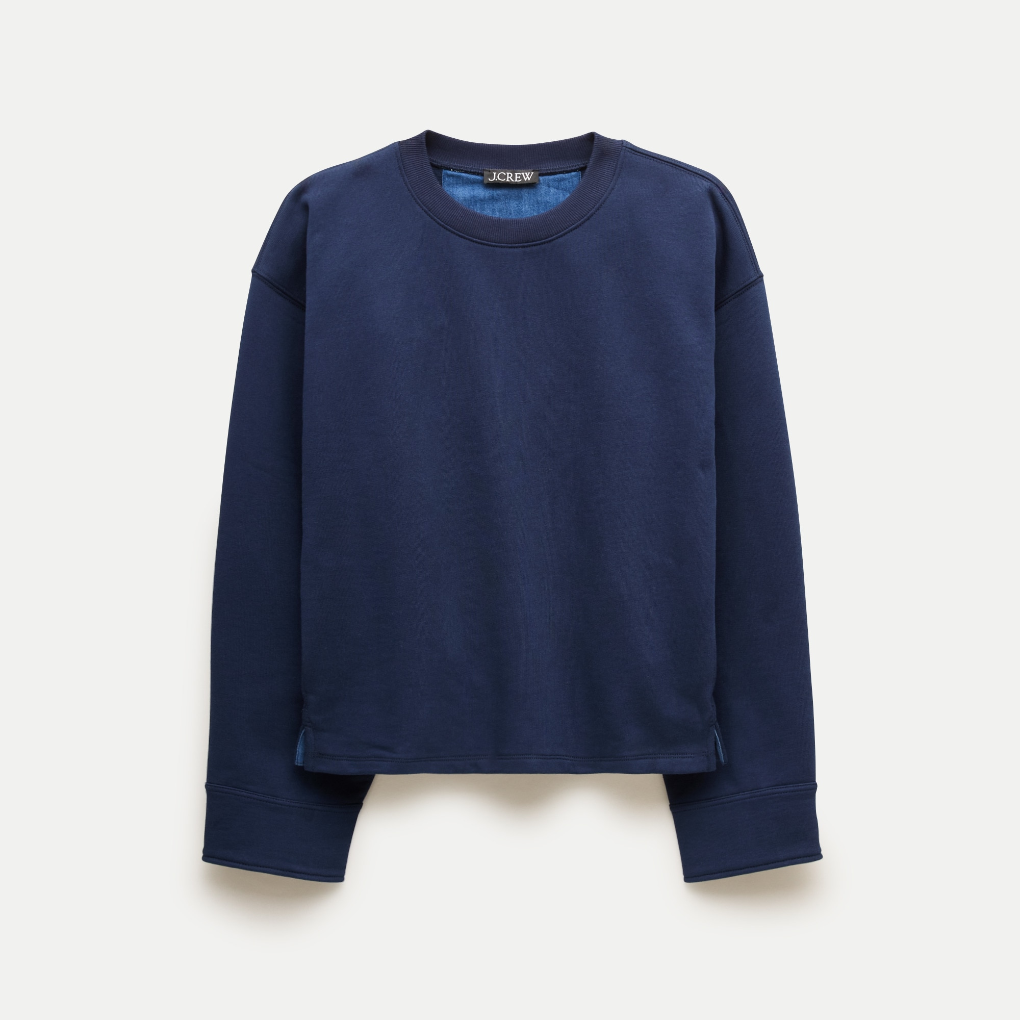 Vintage fleece crewneck sweatshirt with denim cuffs