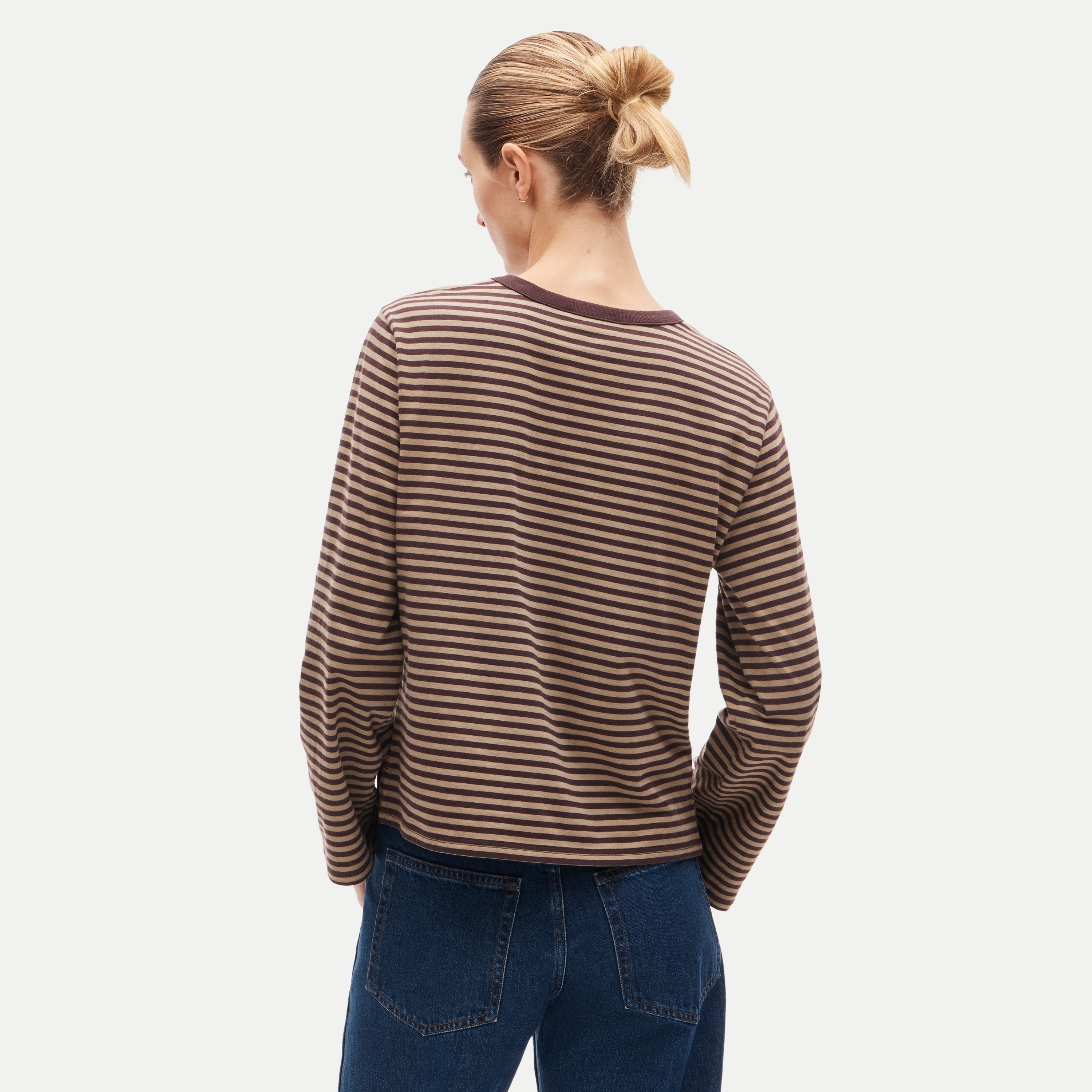 Boyfriend jersey relaxed long-sleeve T-shirt in stripe