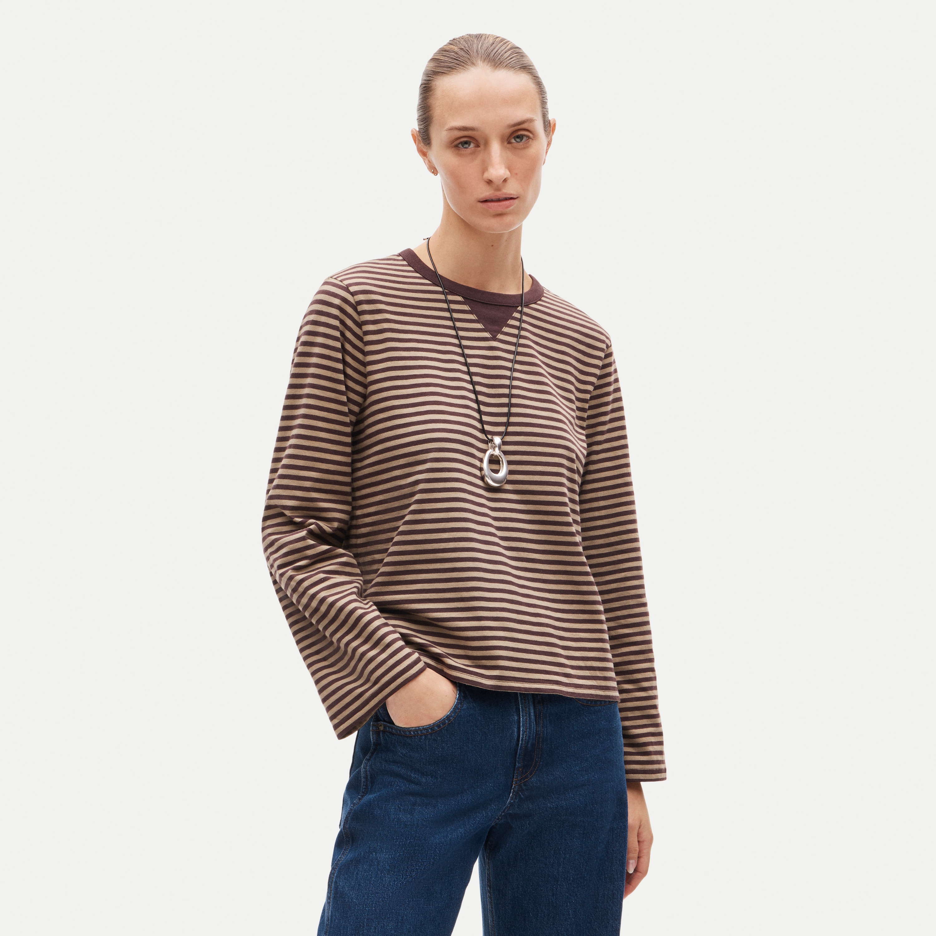 Boyfriend jersey relaxed long-sleeve T-shirt in stripe