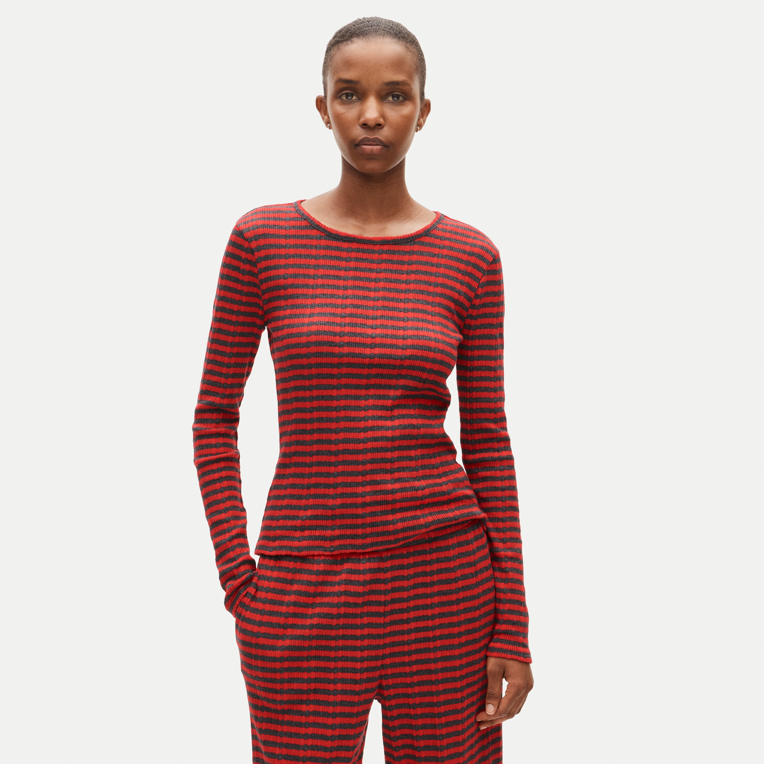 Pointelle long-sleeve T-shirt in stripe