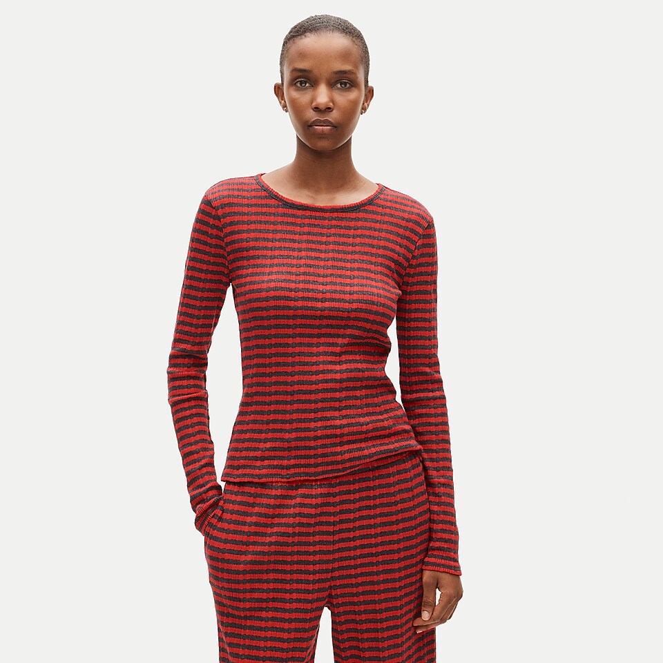 Pointelle long-sleeve T-shirt in stripe by J.Crew