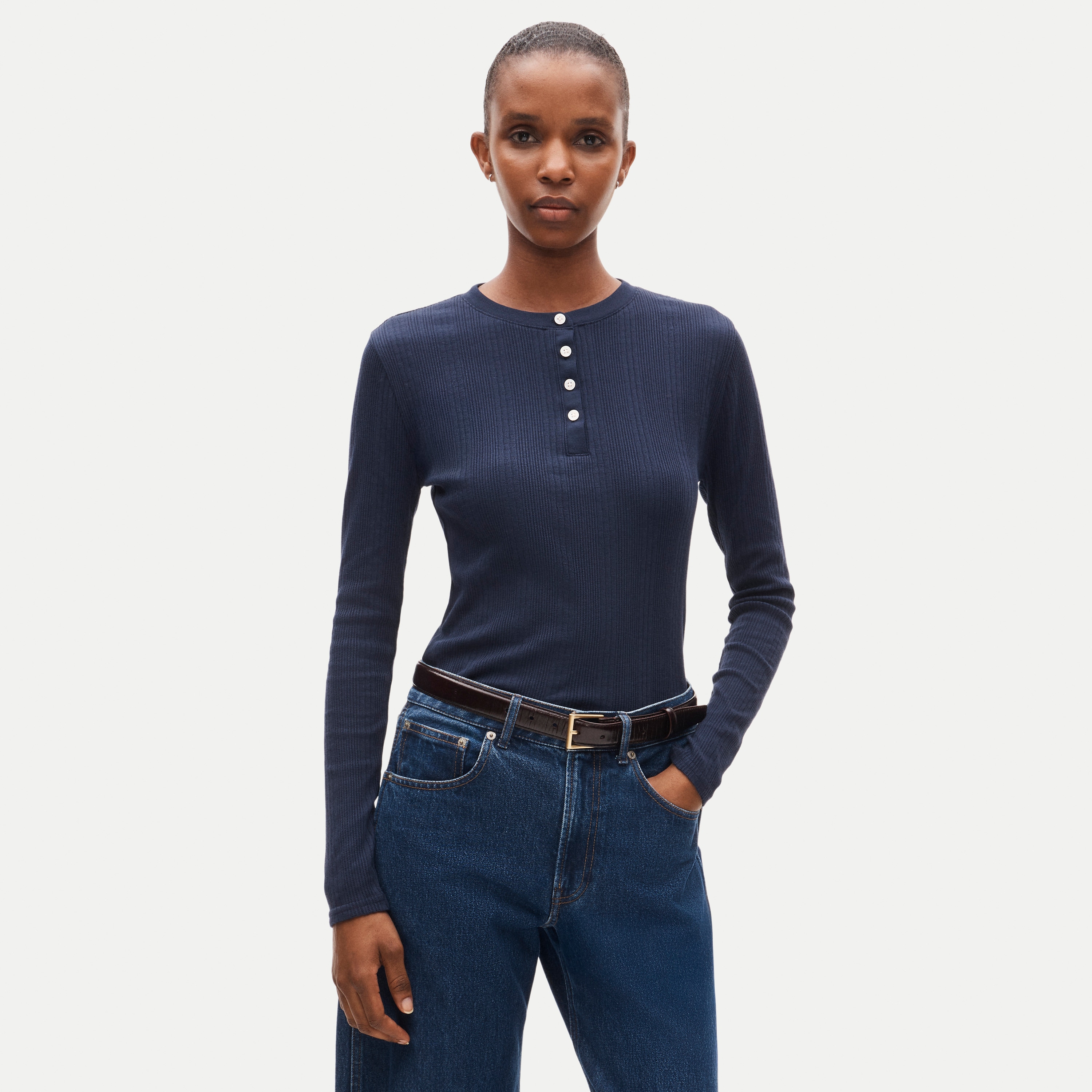 Pointelle long-sleeve henley