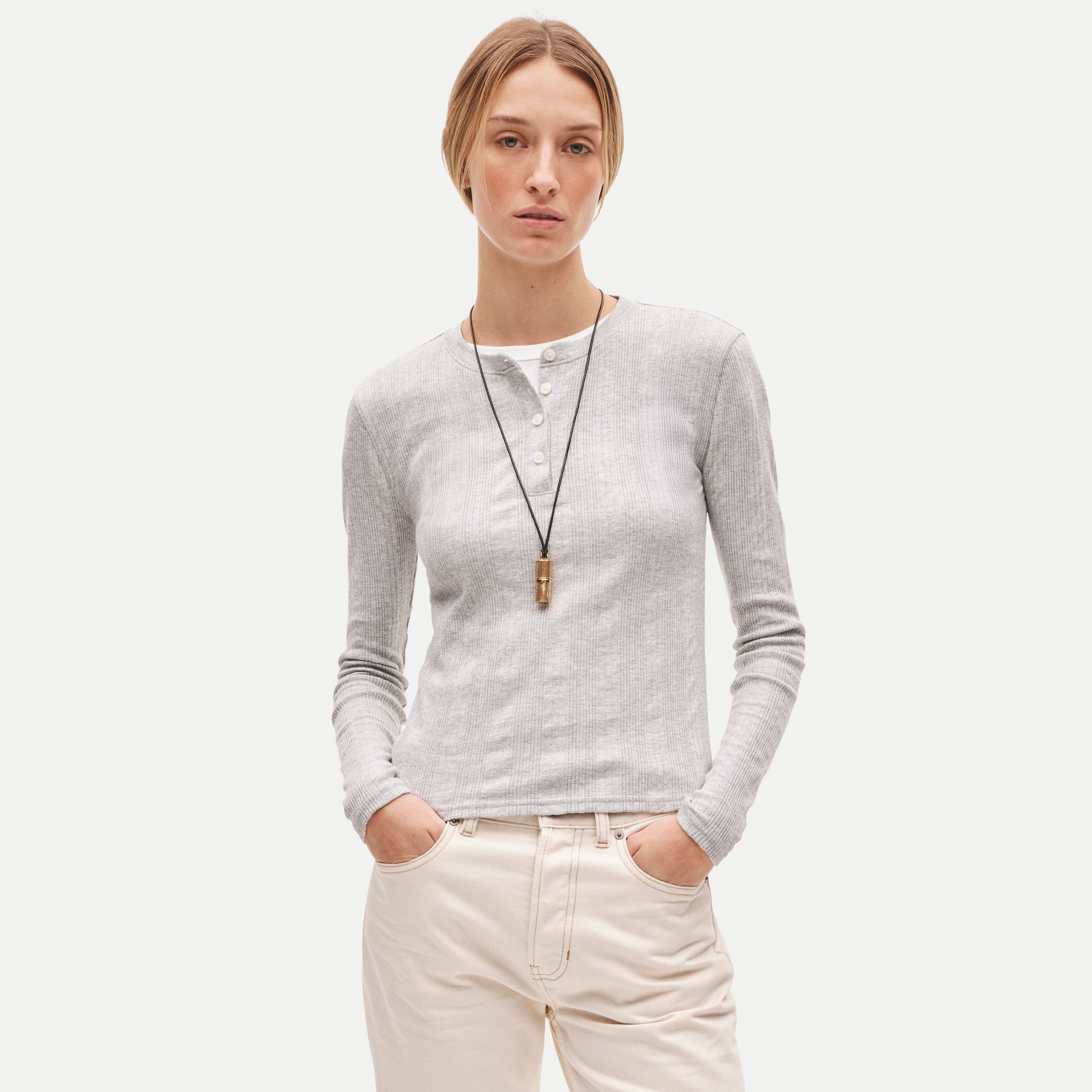 Pointelle long-sleeve henley