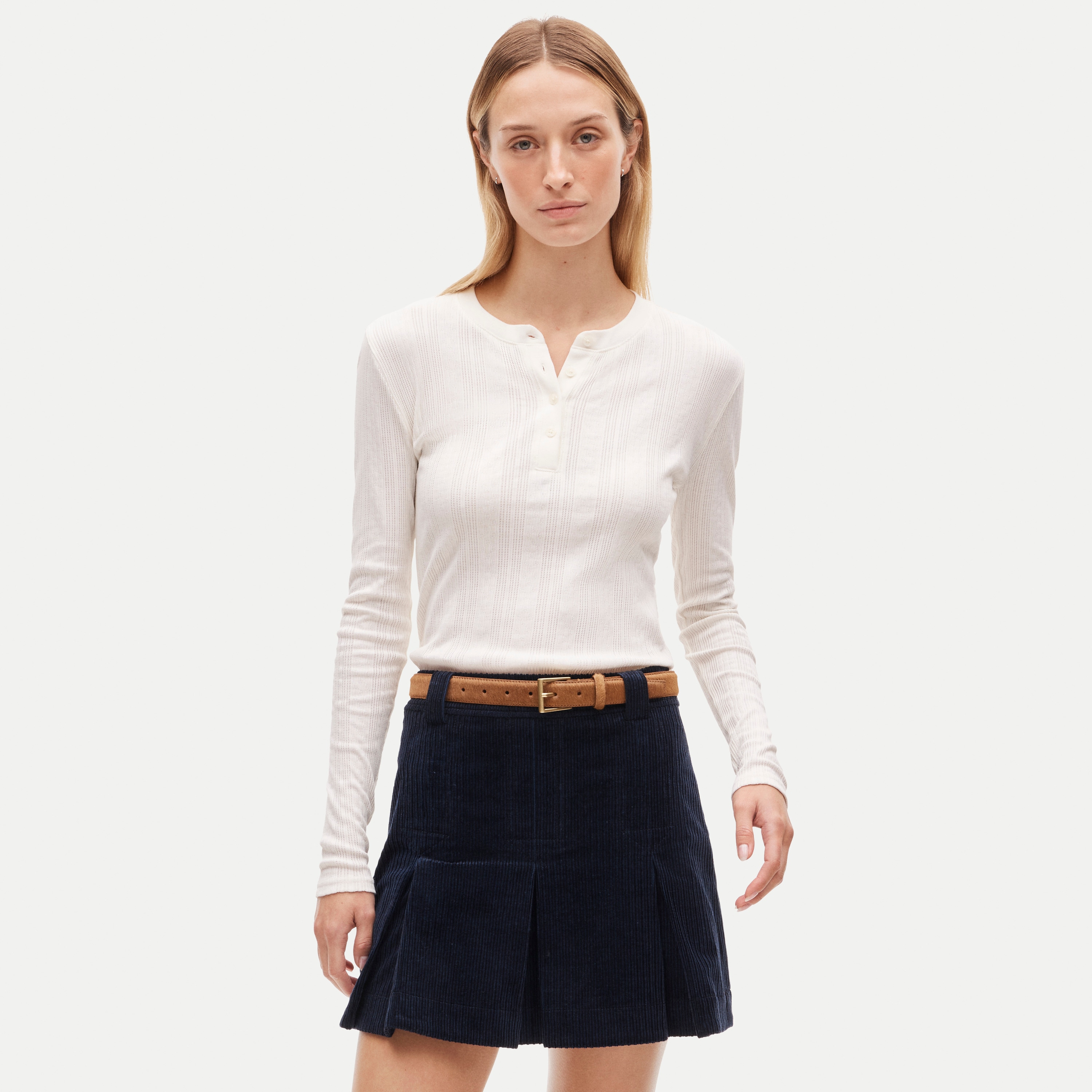 Pointelle long-sleeve henley