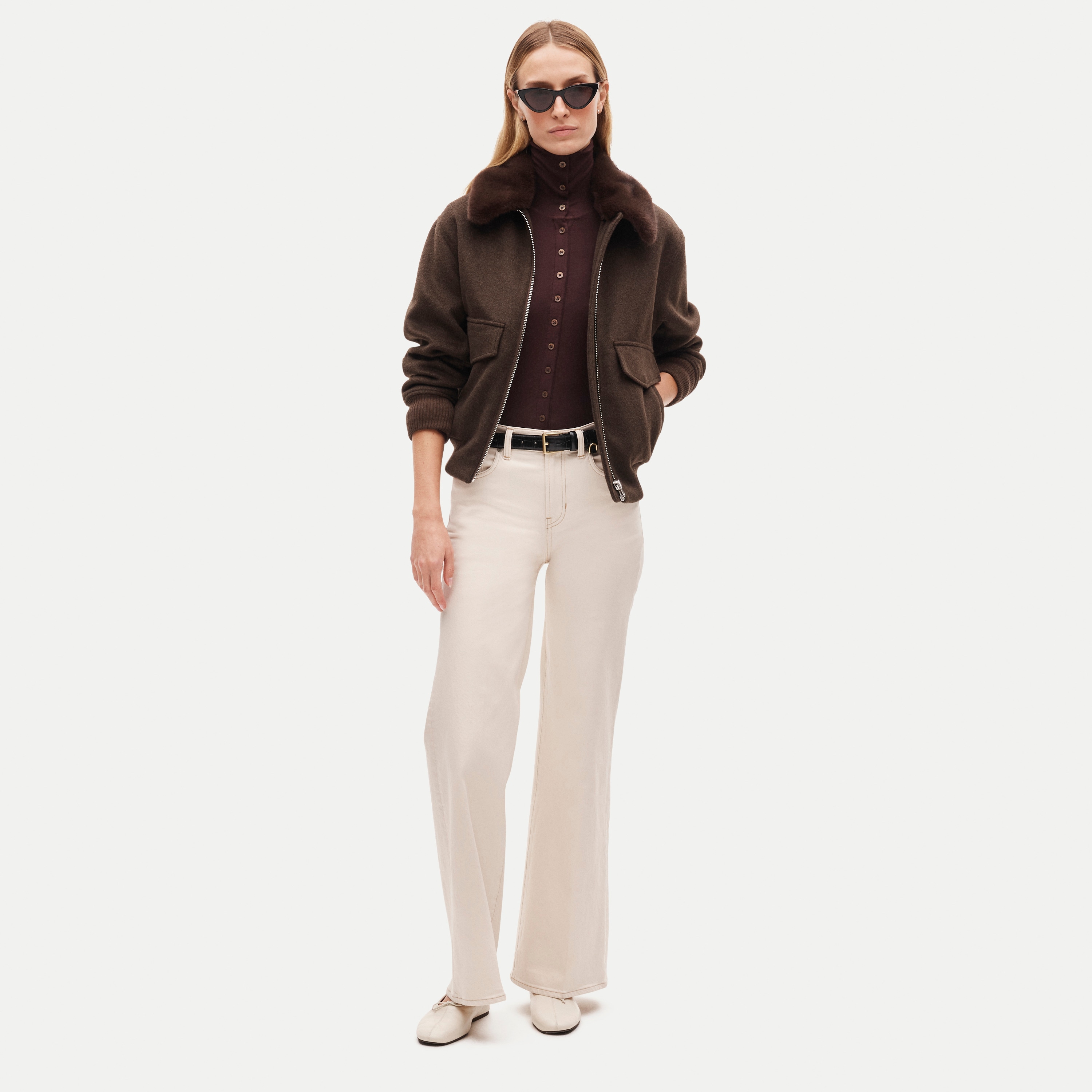 Mockneck cardigan shirt in stretch TENCEL™ lyocell blend