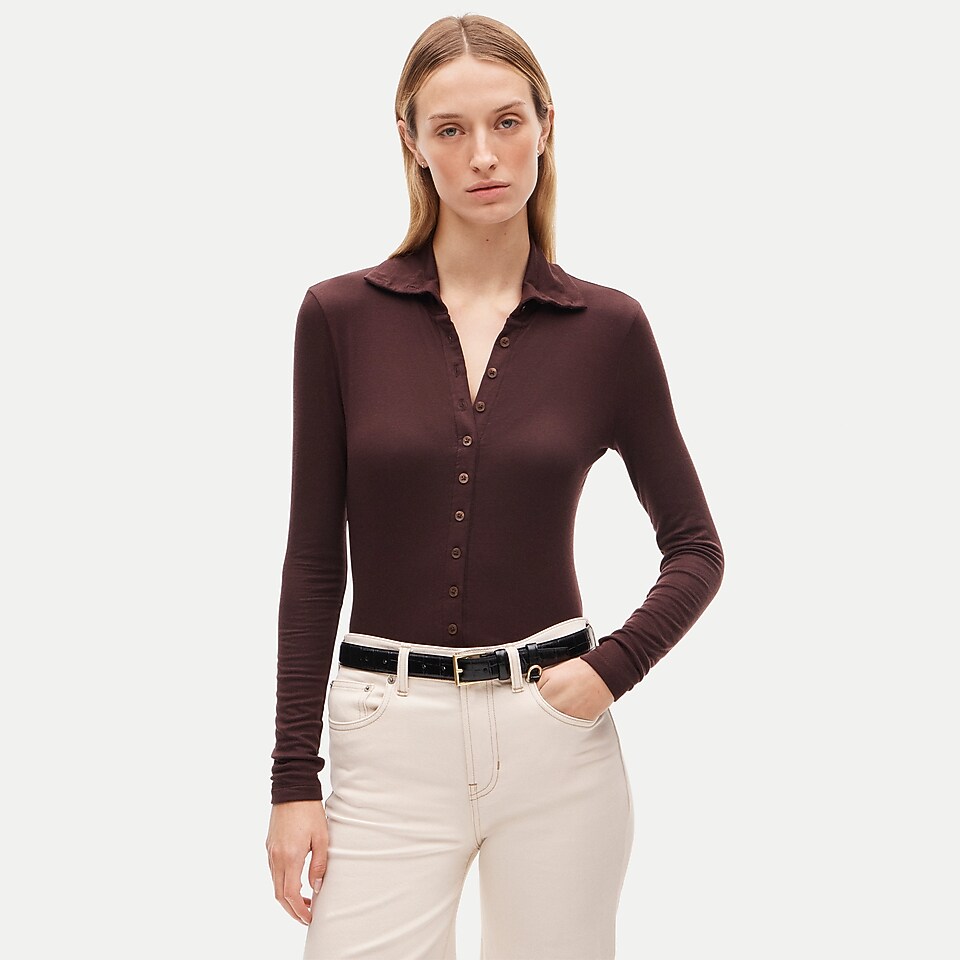 Mockneck cardigan shirt in stretch TENCEL™ lyocell blend by J.Crew