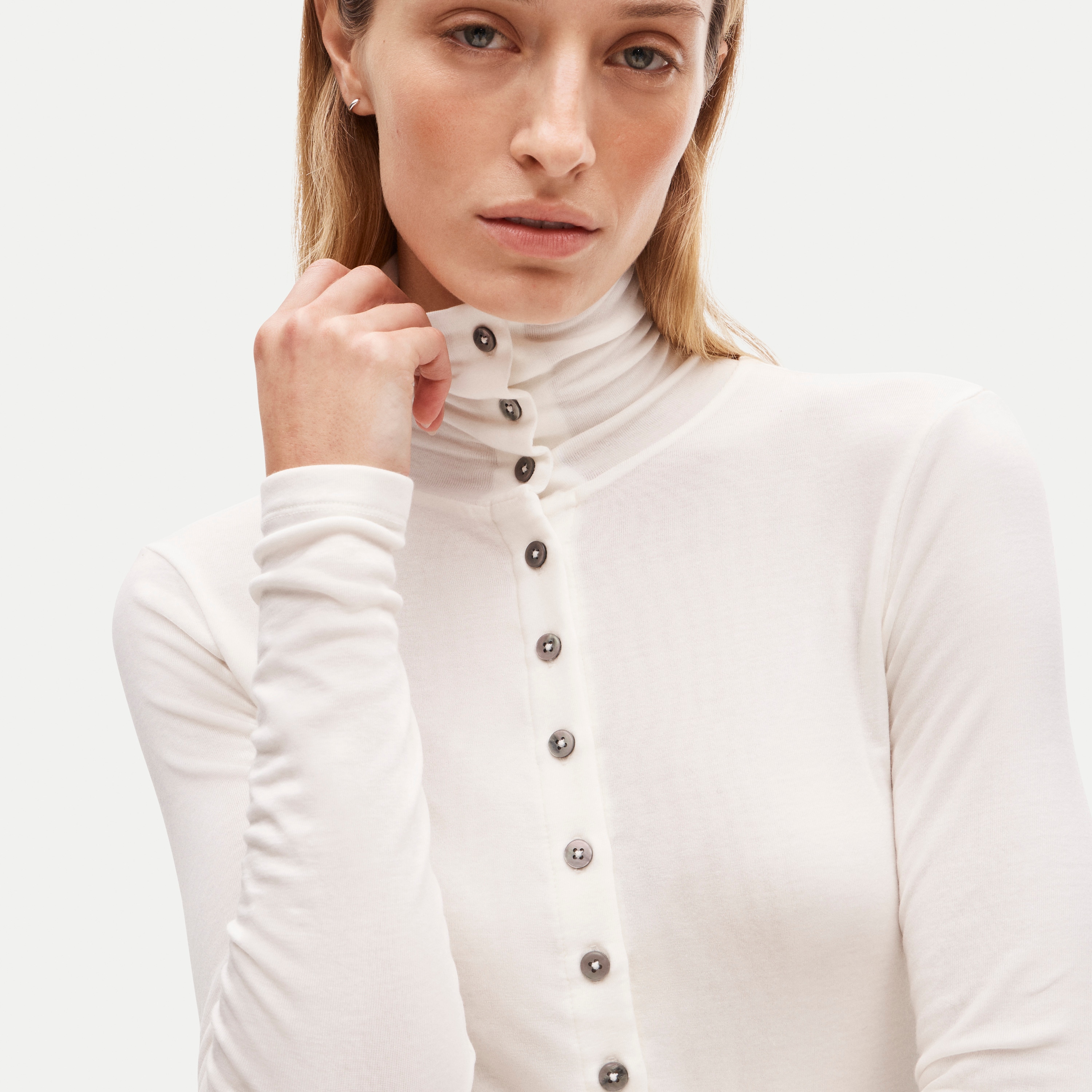 Mockneck cardigan shirt in stretch TENCEL™ lyocell blend