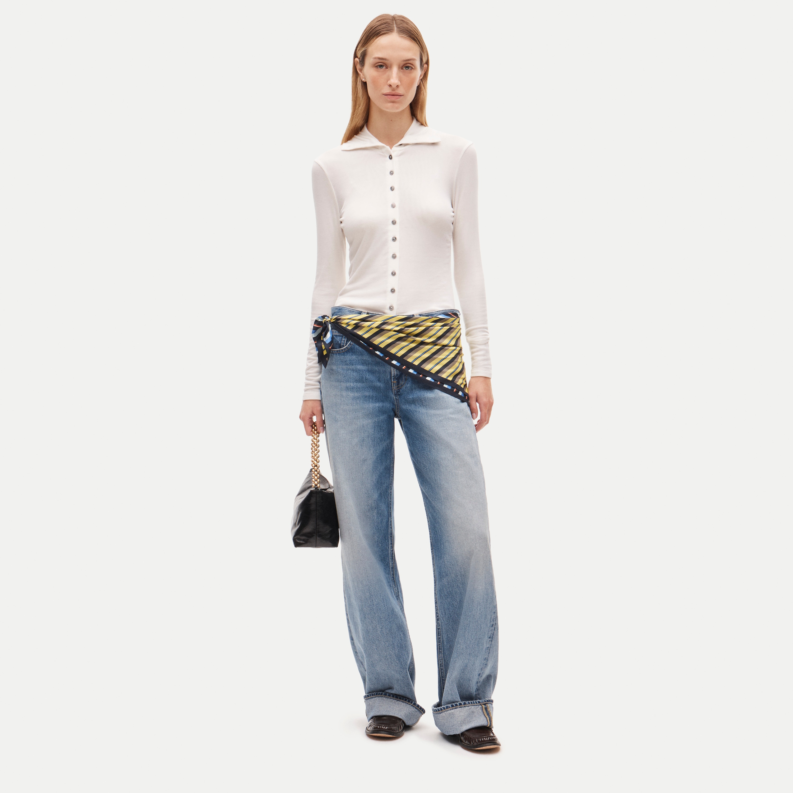 Mockneck cardigan shirt in stretch TENCEL™ lyocell blend