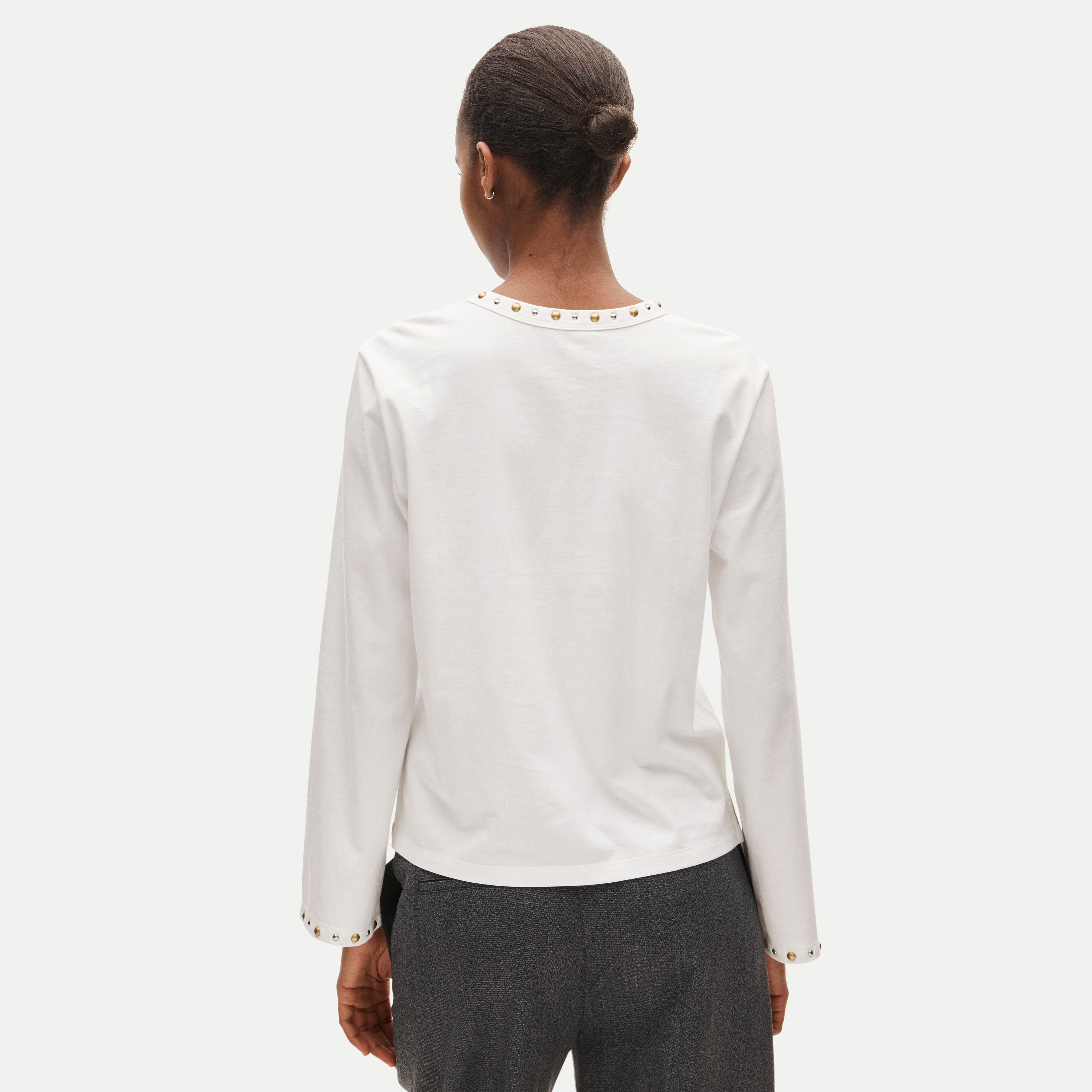 Embellished boyfriend jersey relaxed long-sleeve T-shirt