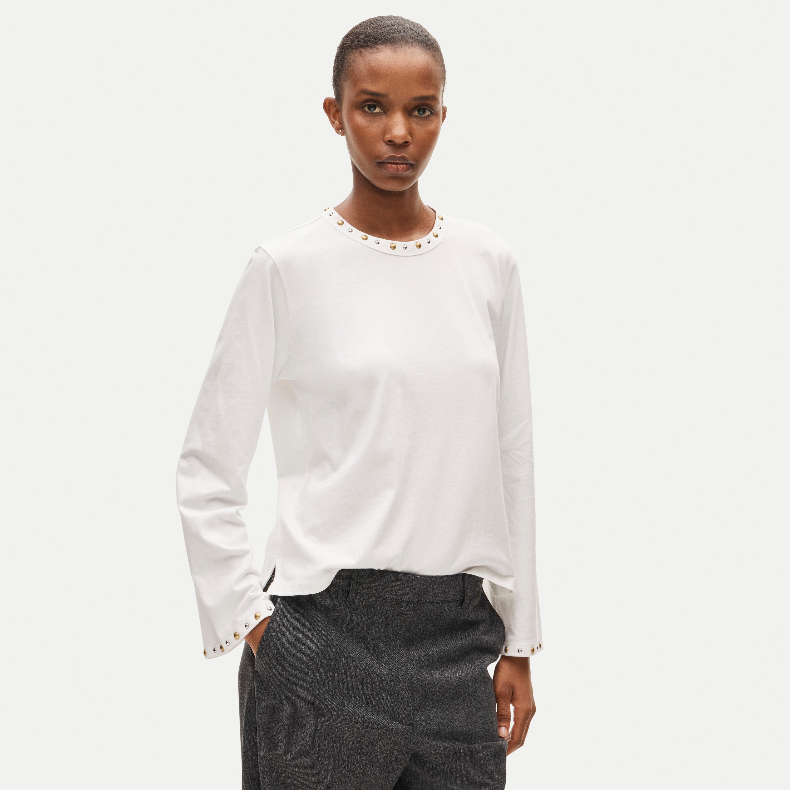 Embellished boyfriend jersey relaxed long-sleeve T-shirt