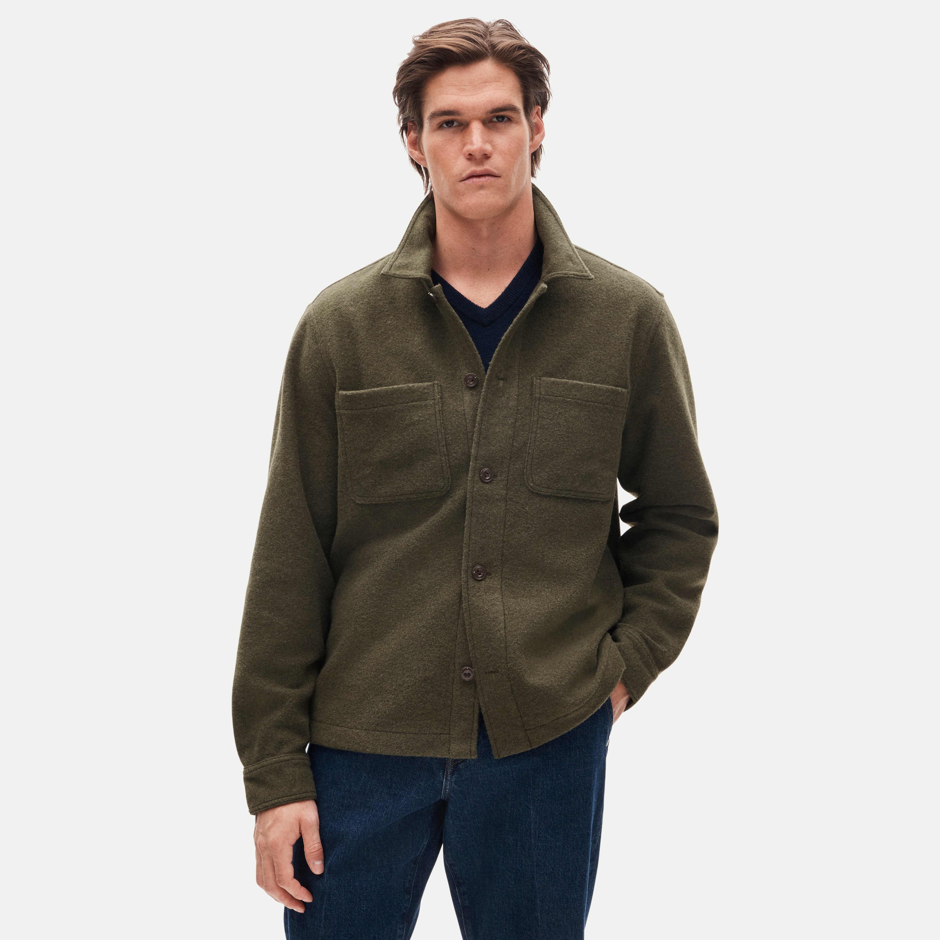 Straight-hem shirt-jacket in brushed chamois