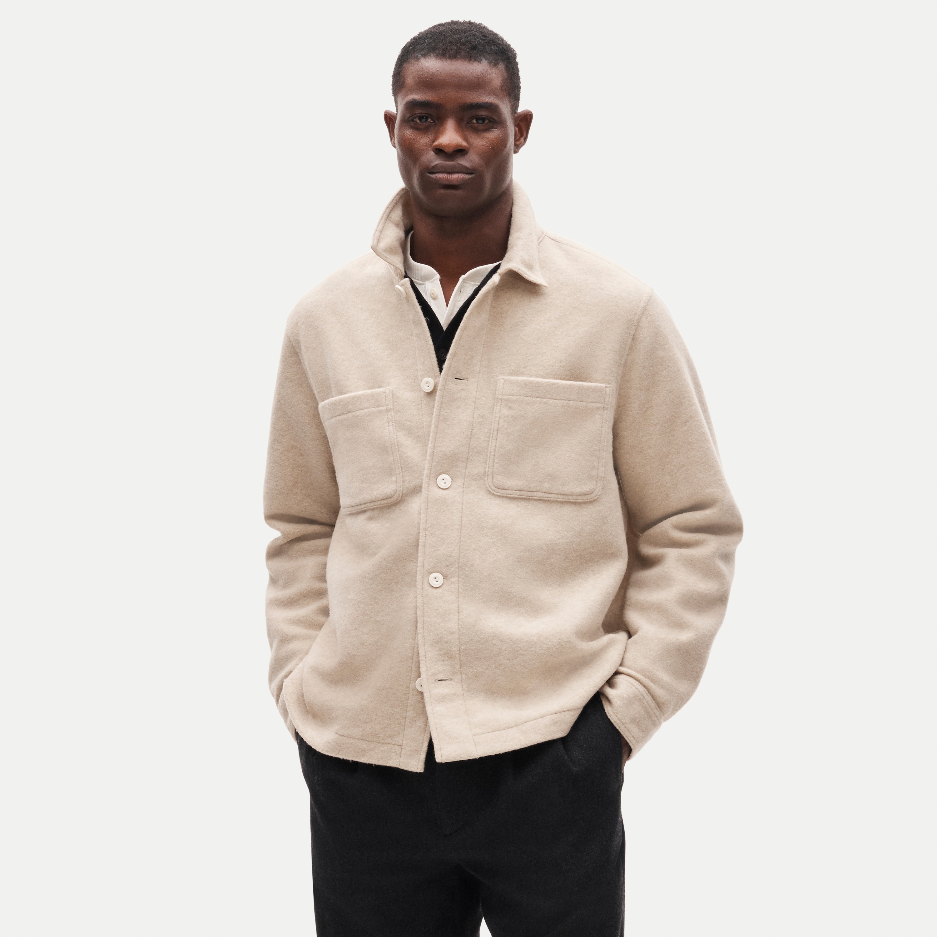 Straight-hem shirt-jacket in brushed chamois