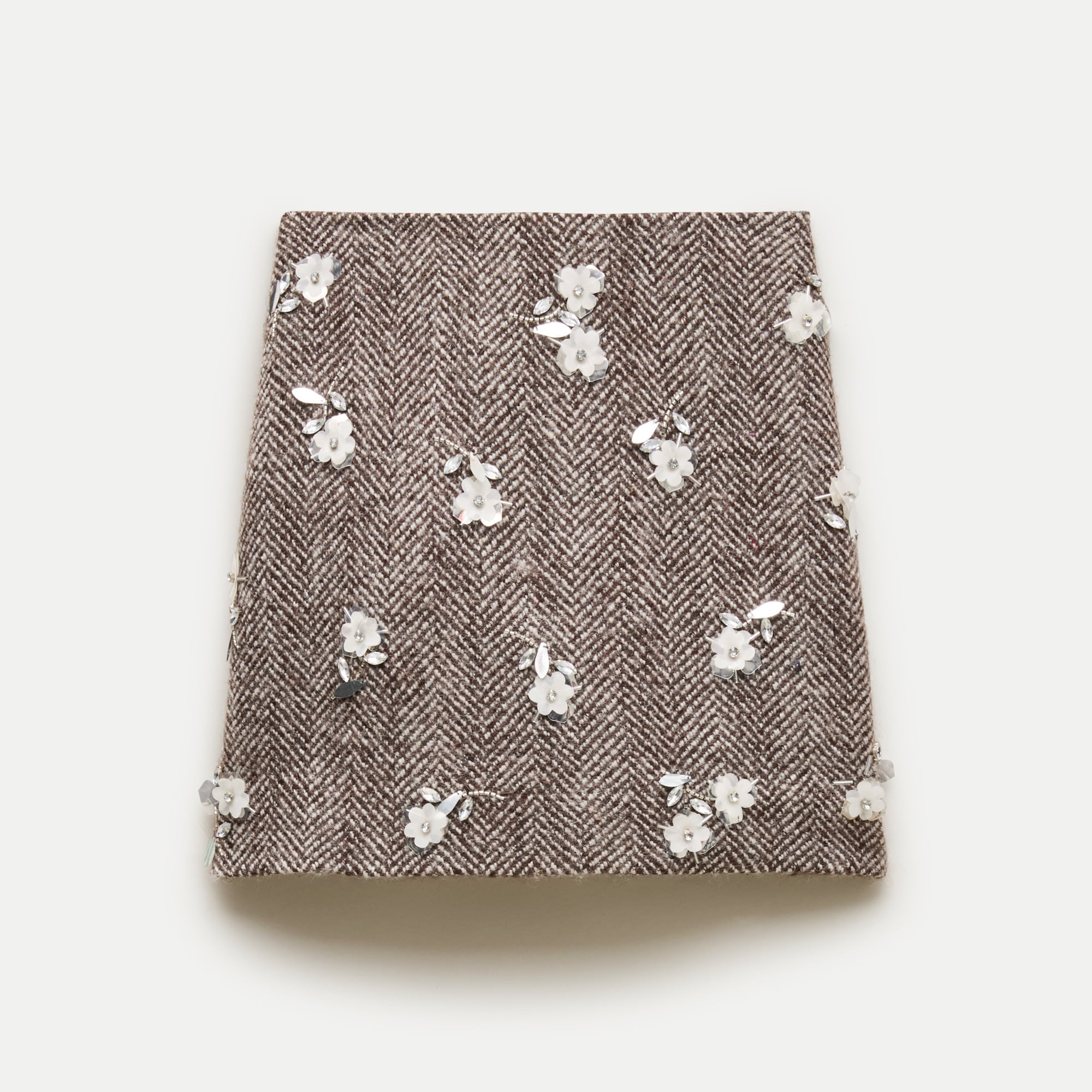 Fairfax mini skirt in embellished wool-blend herringbone