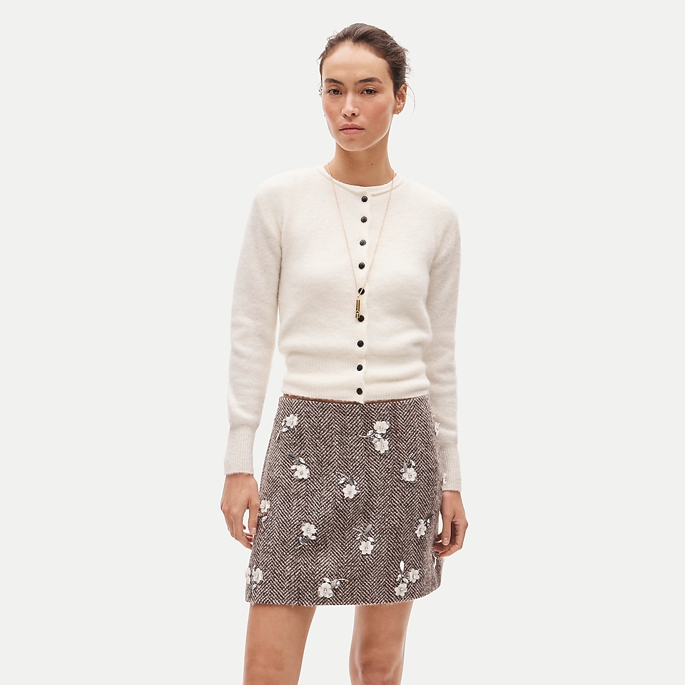 Fairfax mini skirt in embellished wool-blend herringbone by J.Crew