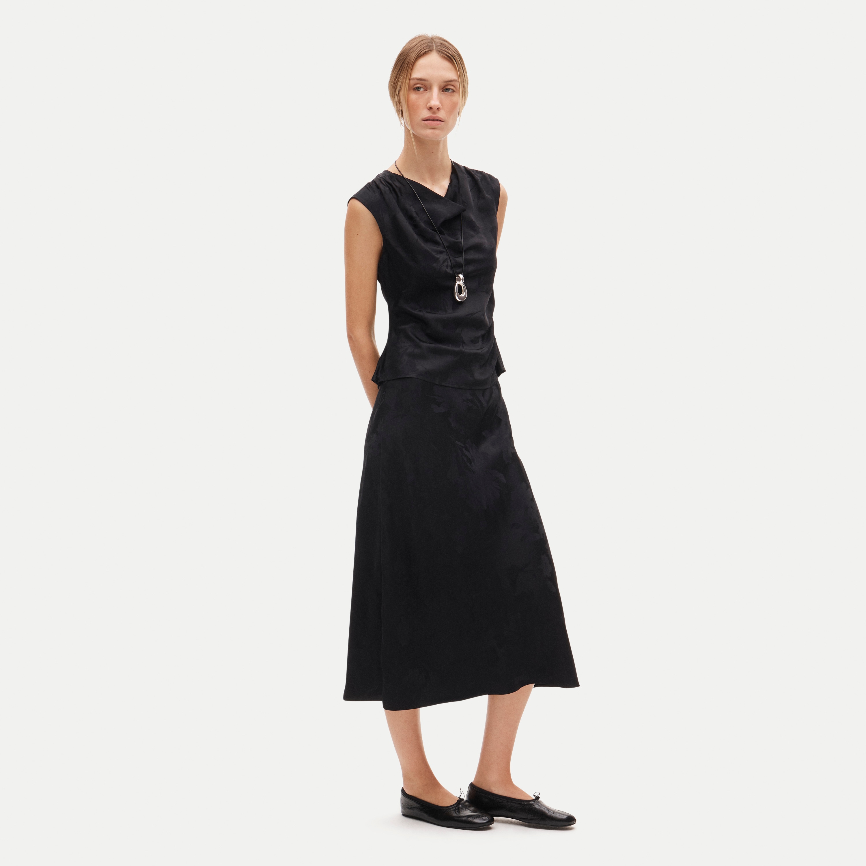 Gwyneth lace column slip skirt in double-faced satin jacquard