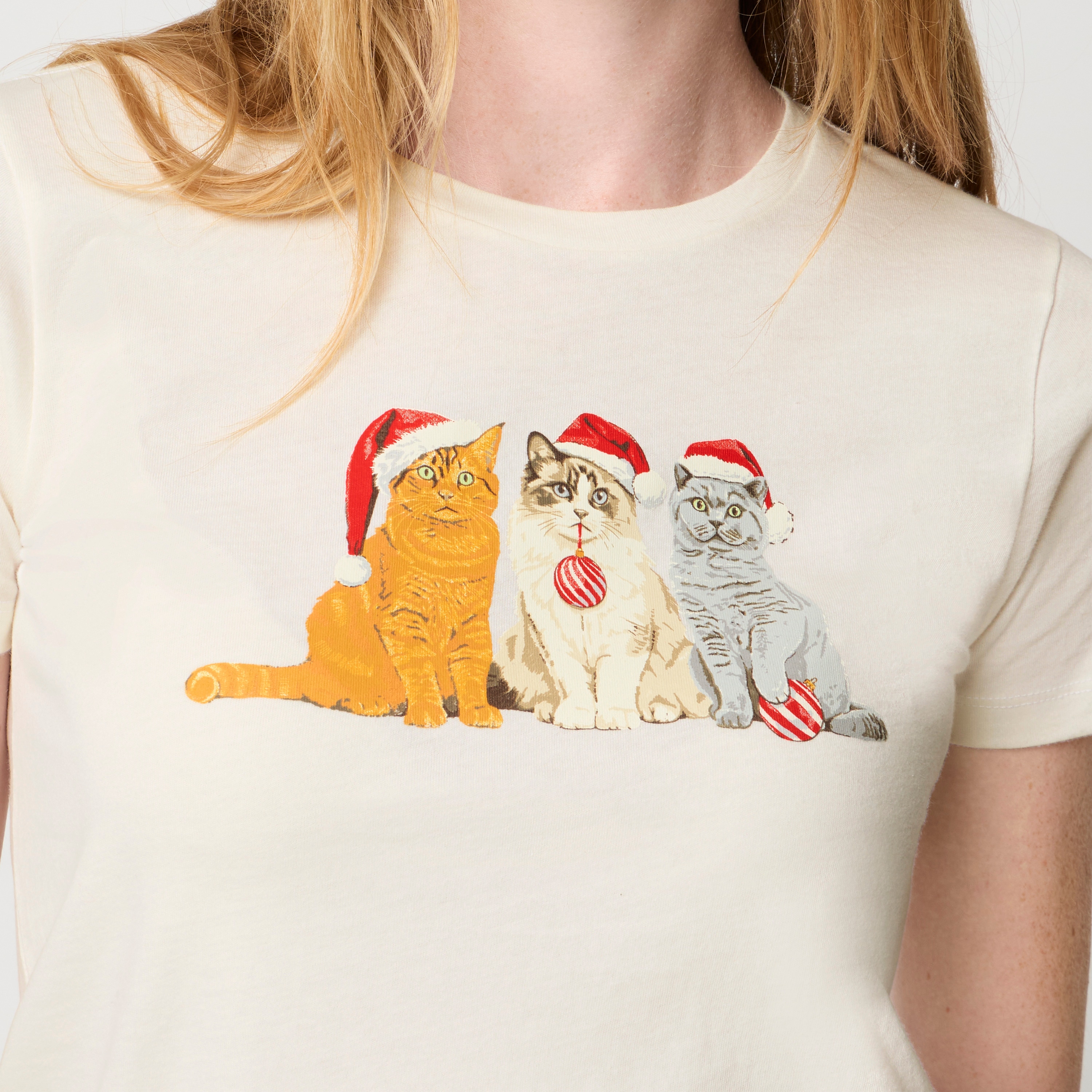 100% cotton holiday cats graphic tee