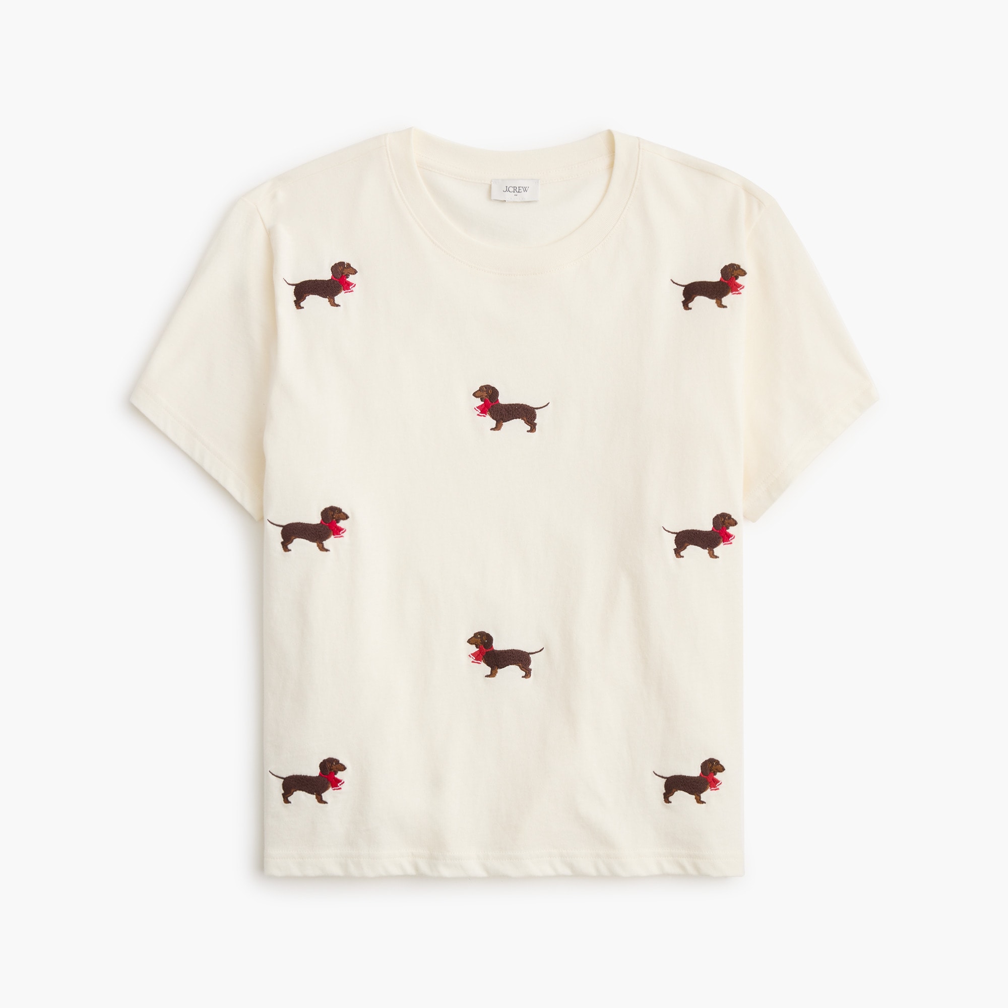 100% cotton embroidered holiday dachshund dog graphic tee