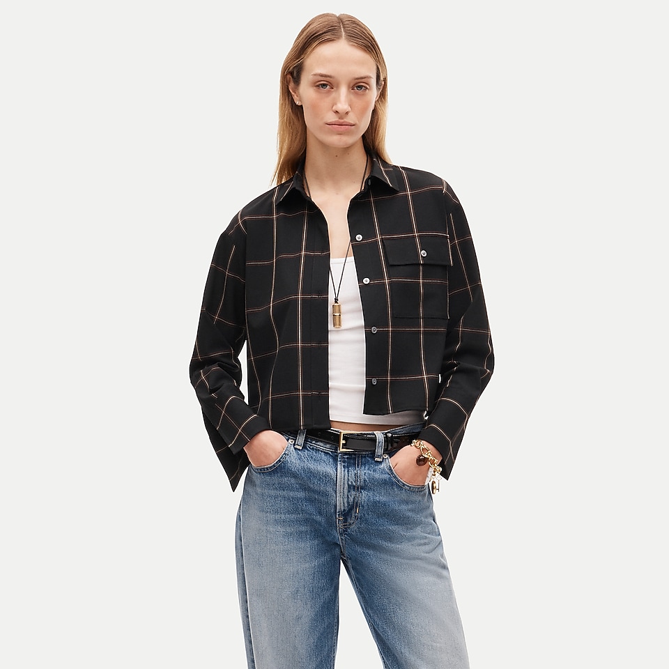 Esme cropped button-up shirt in plaid Gramercy suiting by J.Crew
