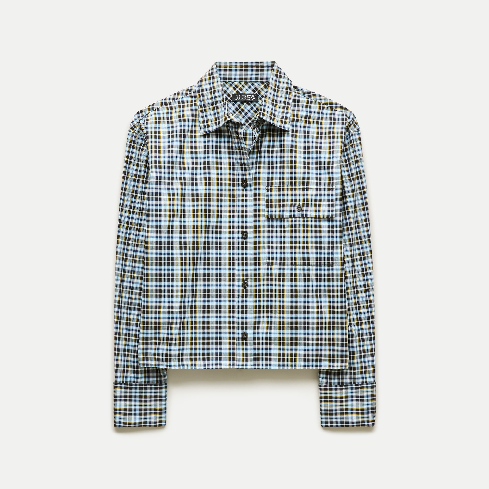Esme cropped button-up shirt in plaid Greenwich poplin