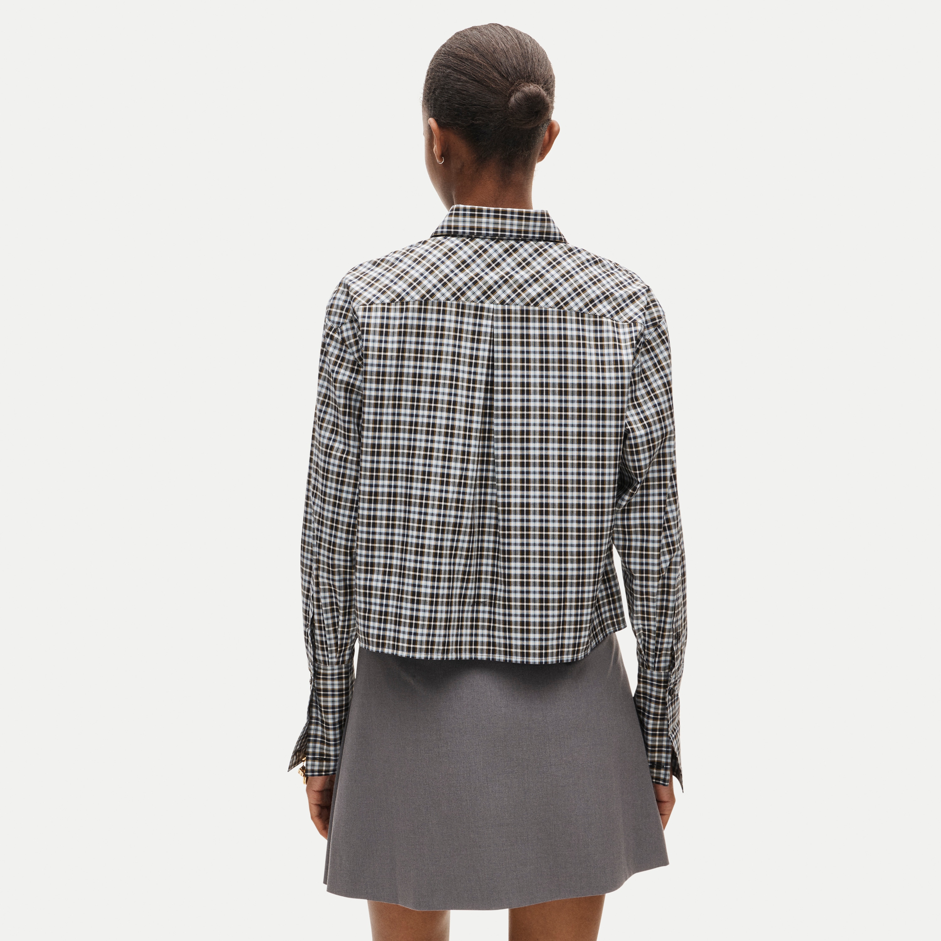 Esme cropped button-up shirt in plaid Greenwich poplin