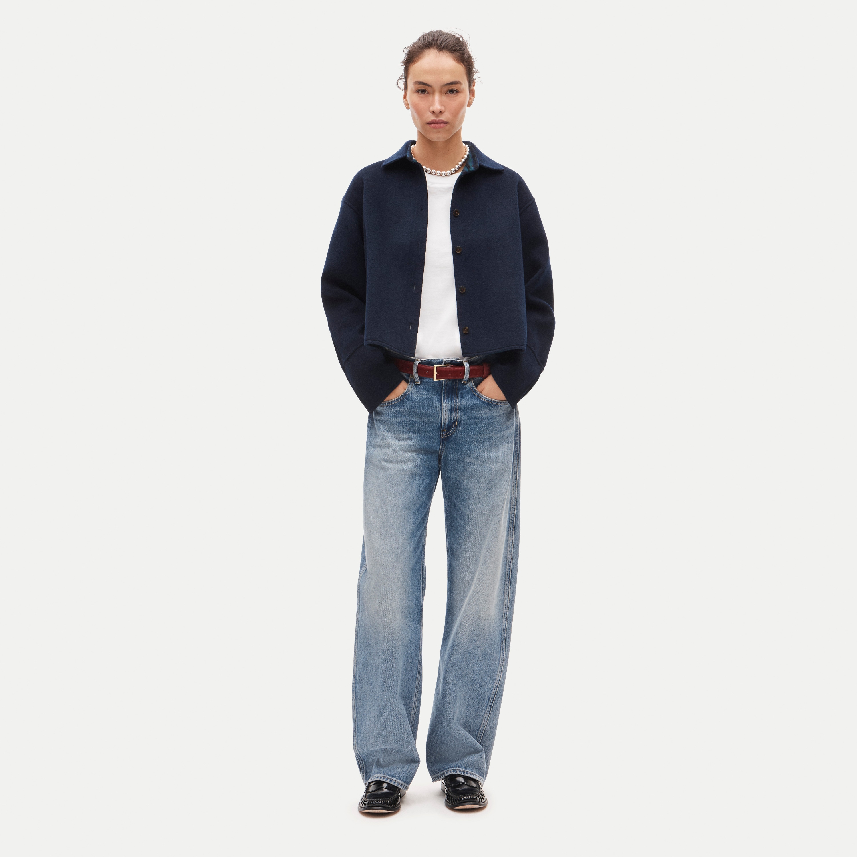 Esme cropped button-up shirt-jacket in double-faced wool