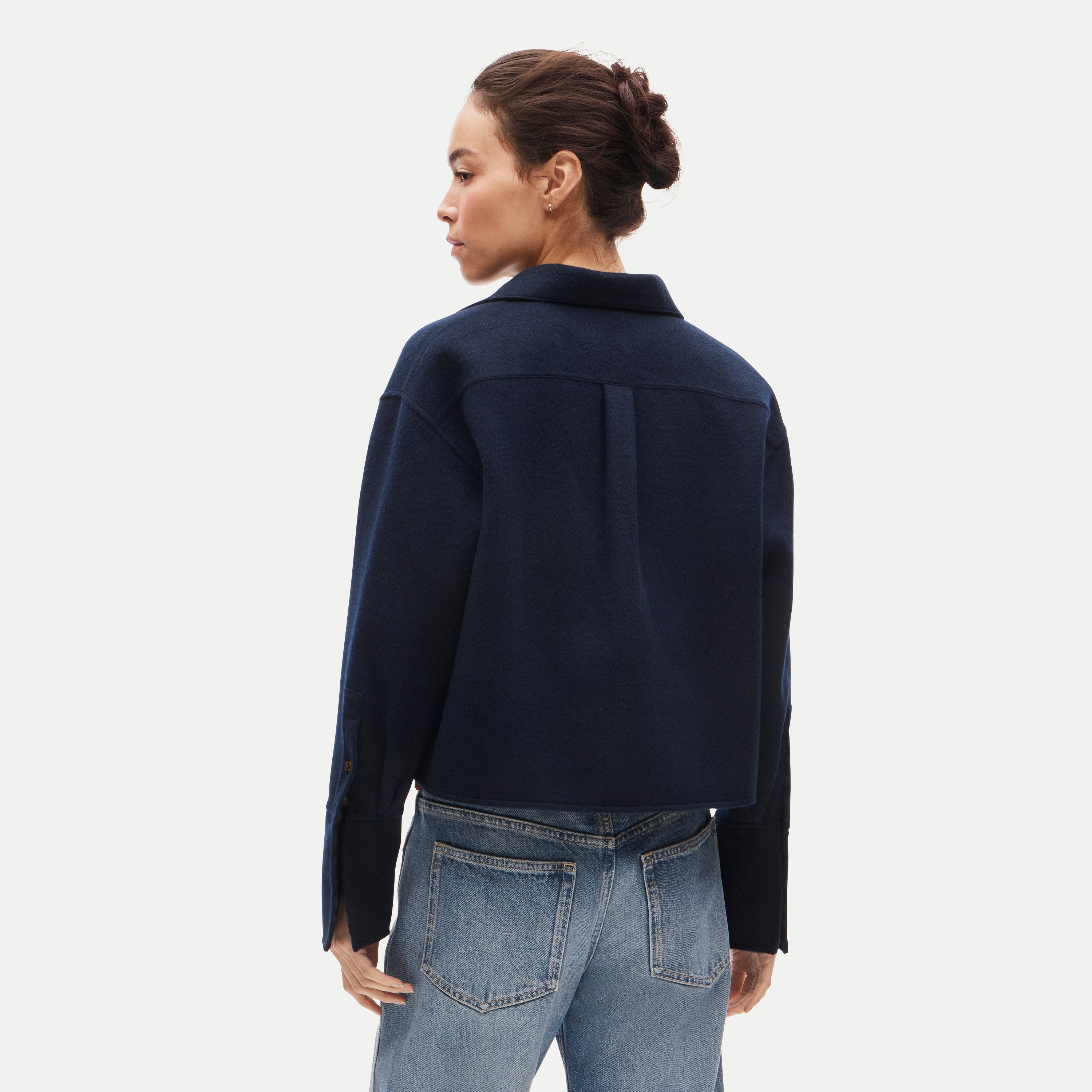 Esme cropped button-up shirt-jacket in double-faced wool