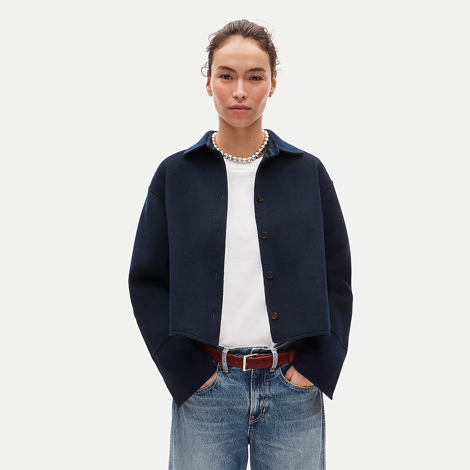 Esme cropped button-up shirt-jacket in double-faced wool by J.Crew
