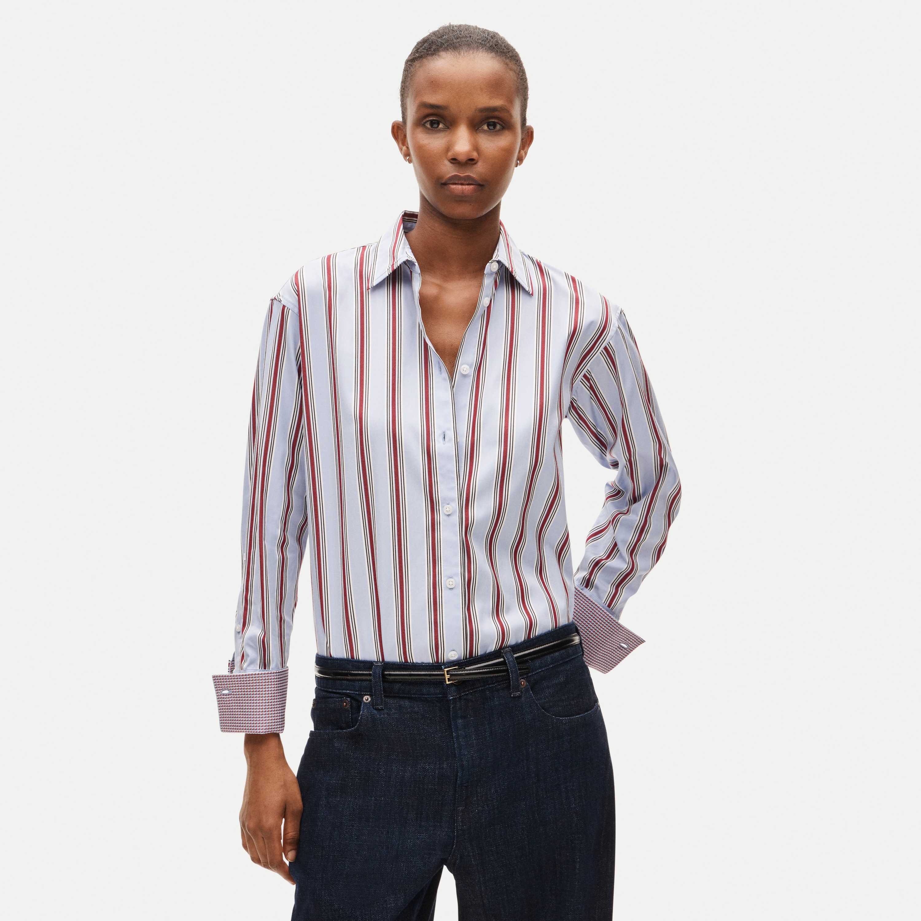 Esme button-up shirt in contrast-cuff cotton poplin