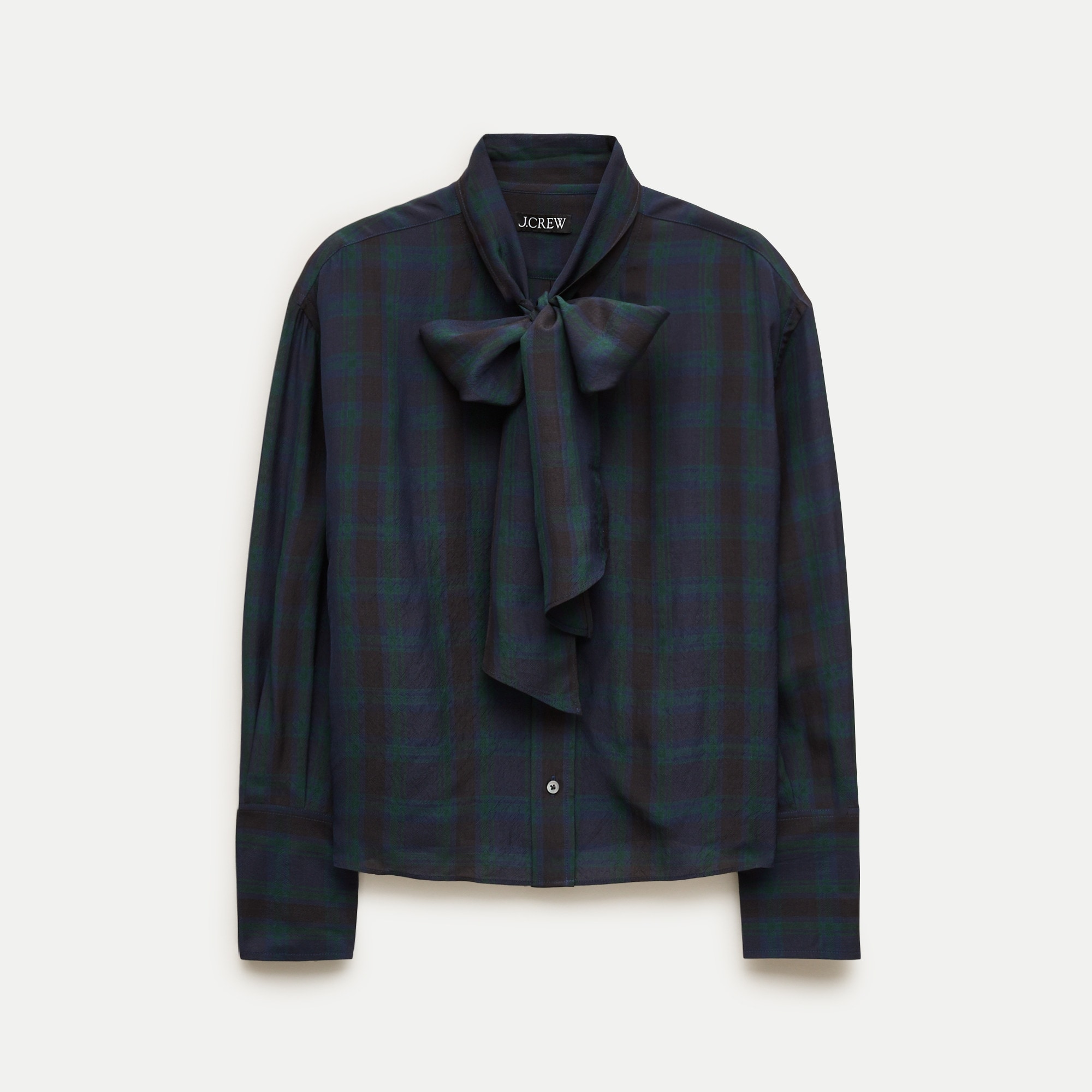 Bow button-up shirt in plaid georgette