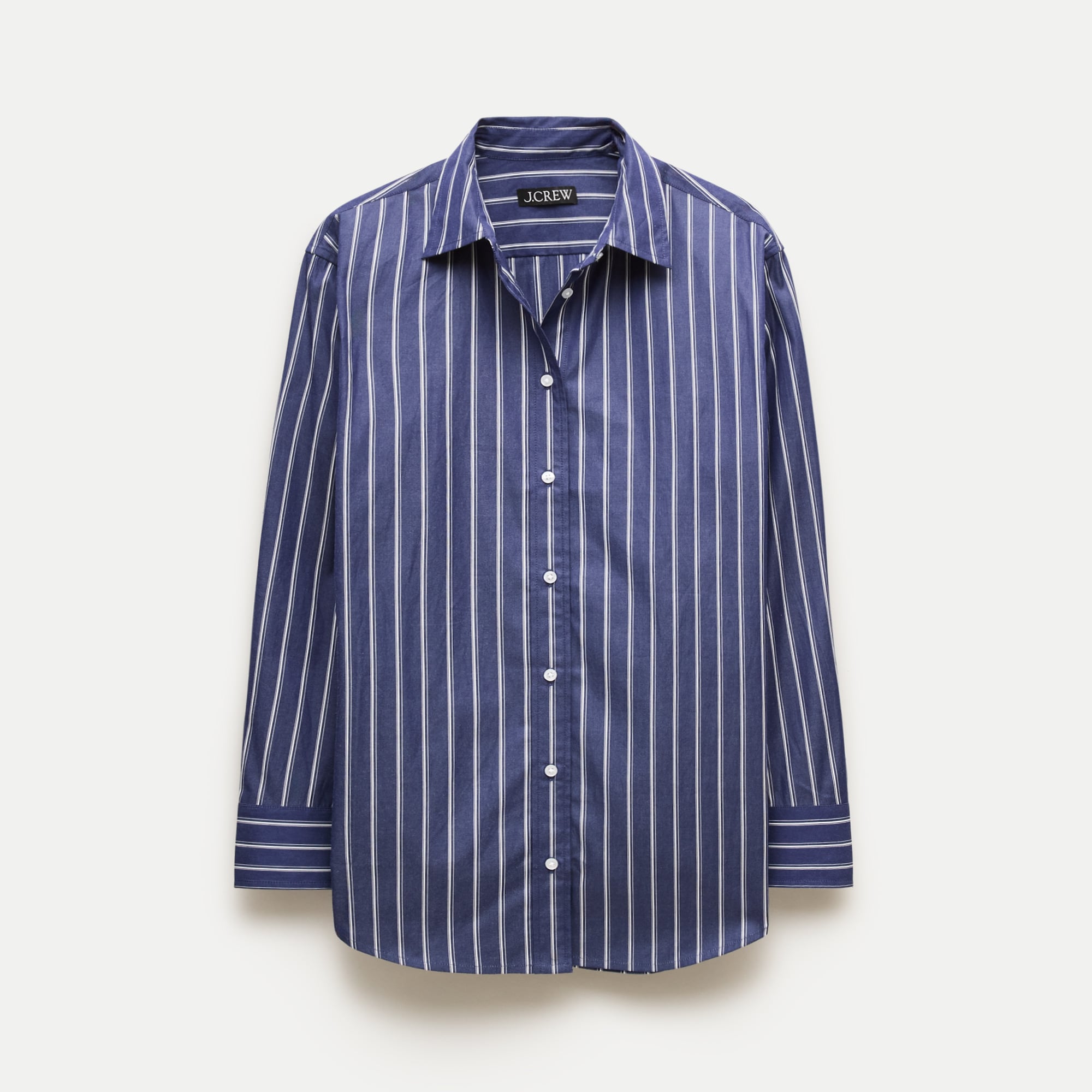 Cinched-back button-up shirt in striped Greenwich poplin