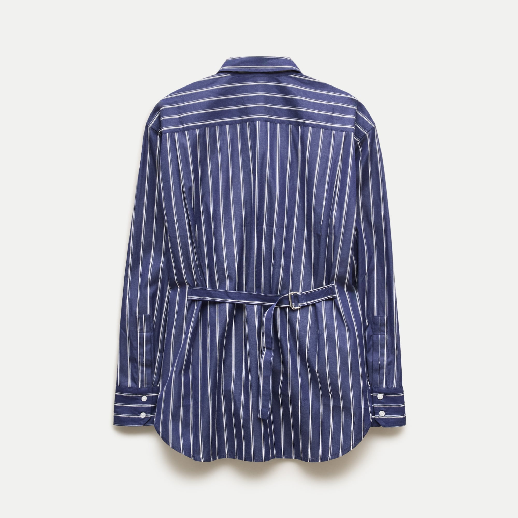 Cinched-back button-up shirt in striped Greenwich poplin