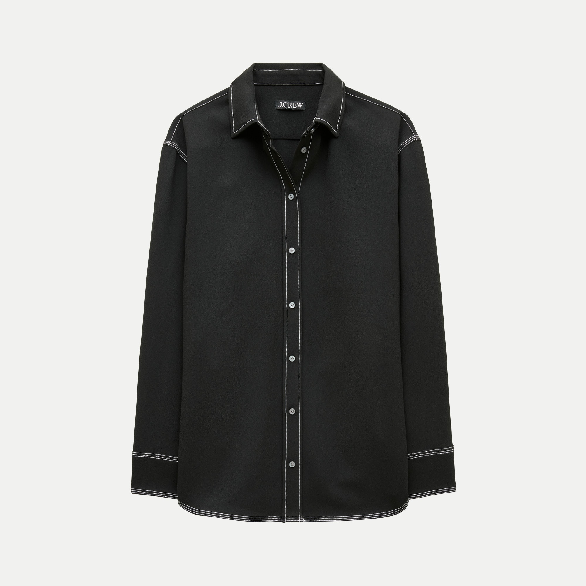 Cinched-back button-up shirt in contrast-stitch crepe de chine