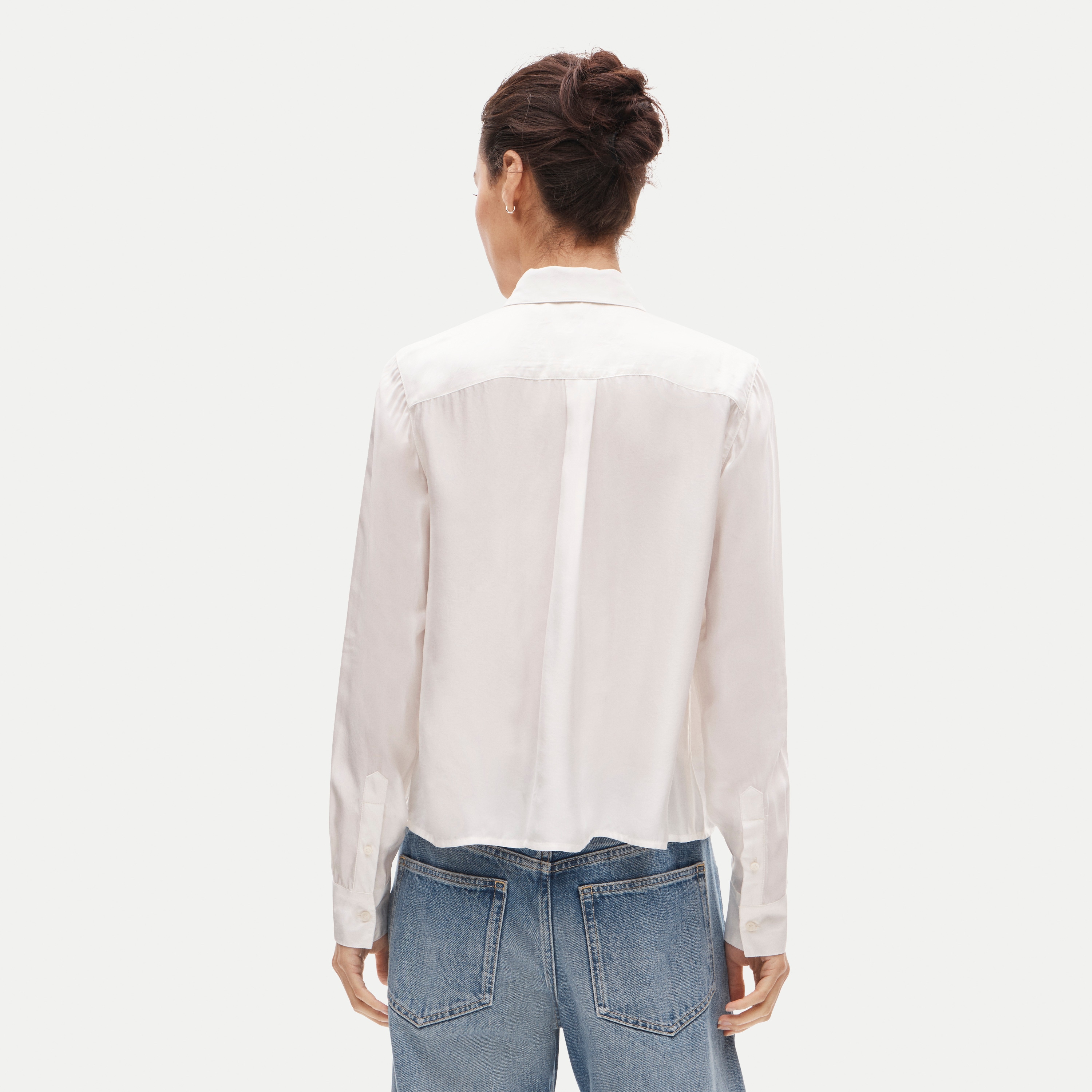 Tie-neck button-up shirt in viscose twill