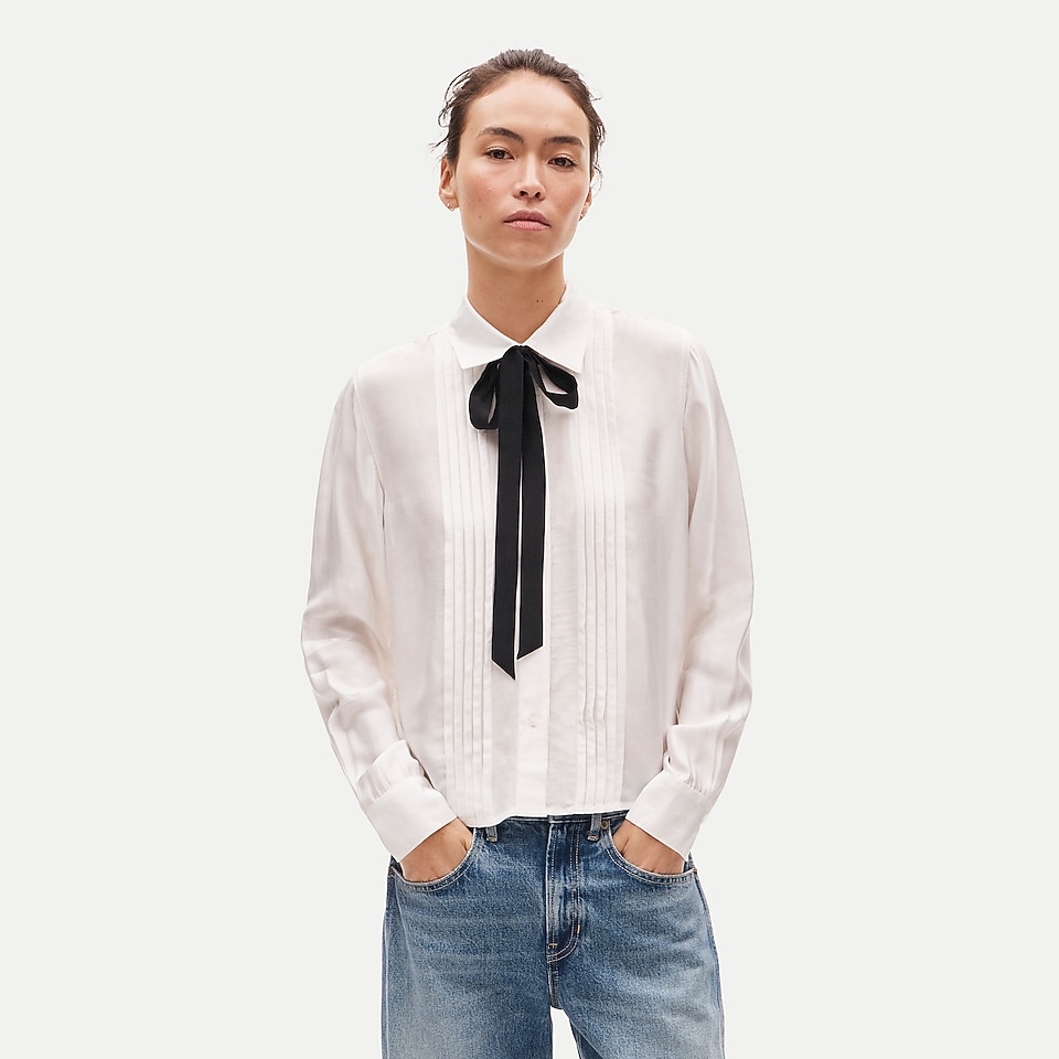 Tie-neck button-up shirt in viscose twill by J.Crew