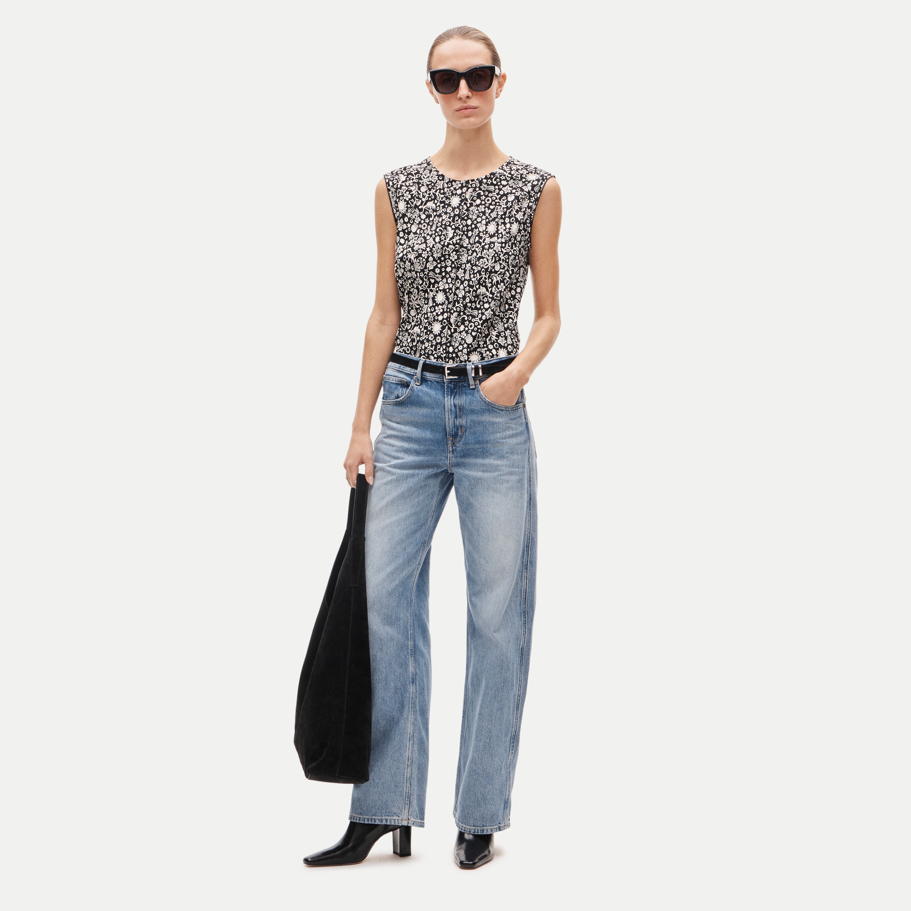 Shell top in charm-print crepe de chine
