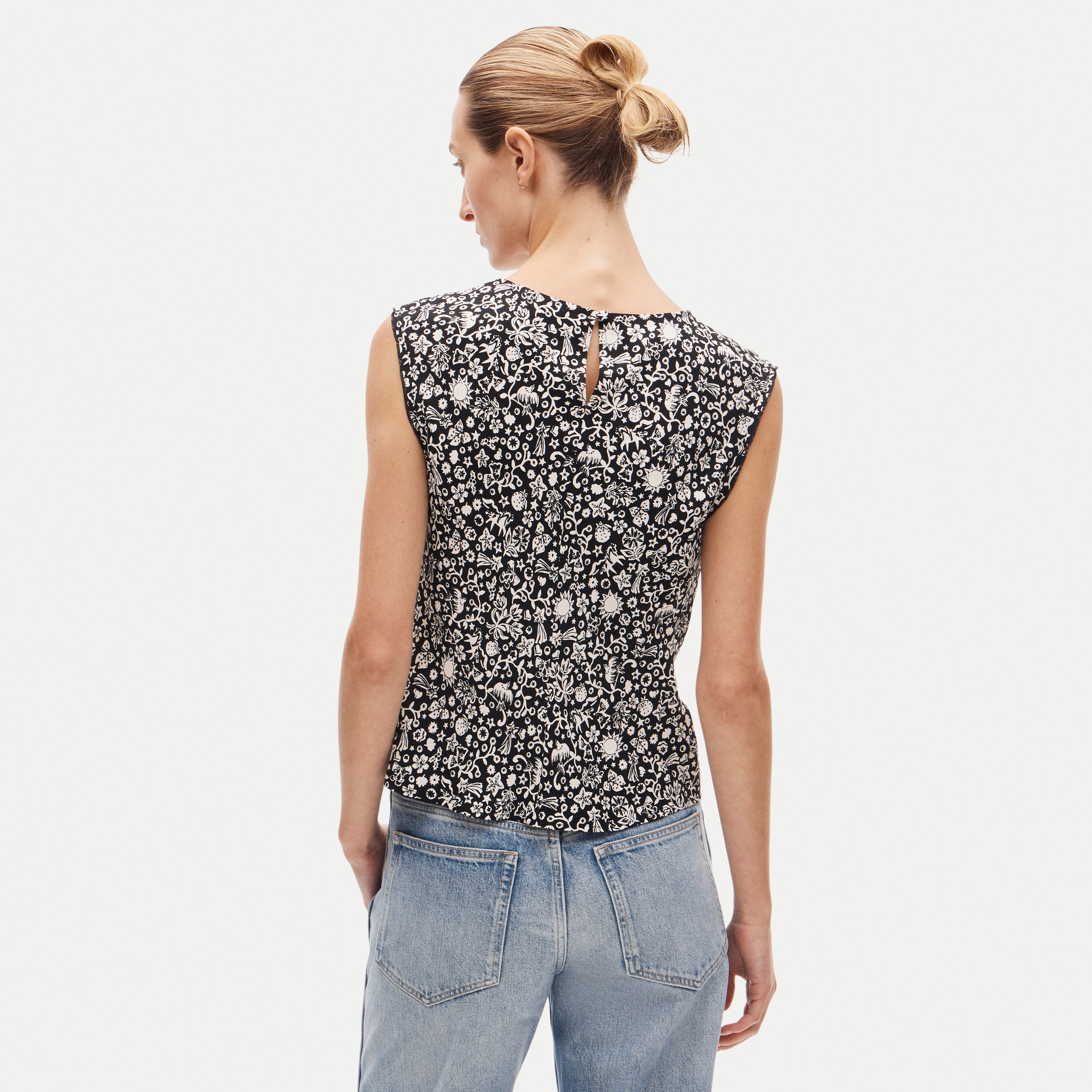 Shell top in charm-print crepe de chine