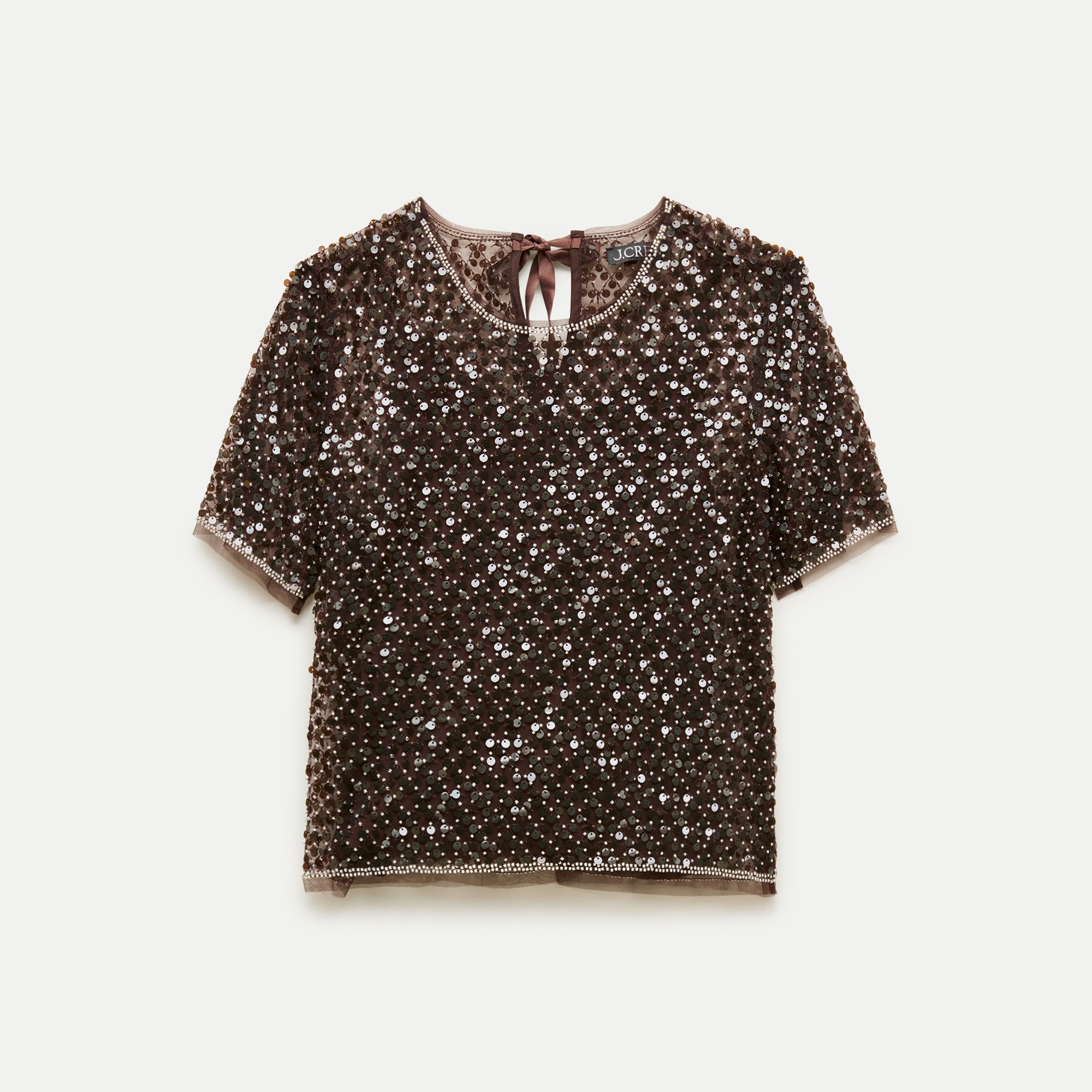Embellished tulle short-sleeve top