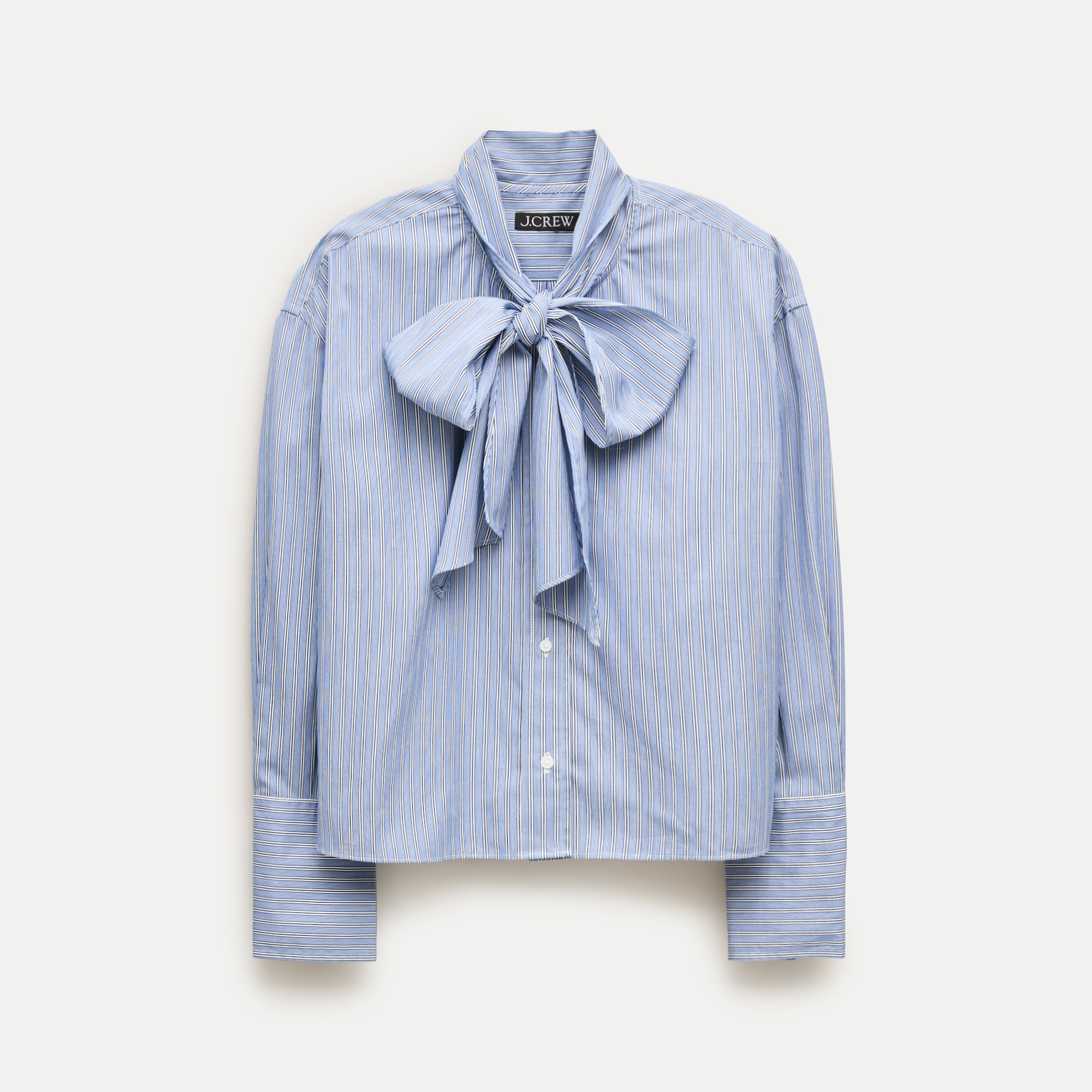 Bow button-up shirt in striped cotton poplin