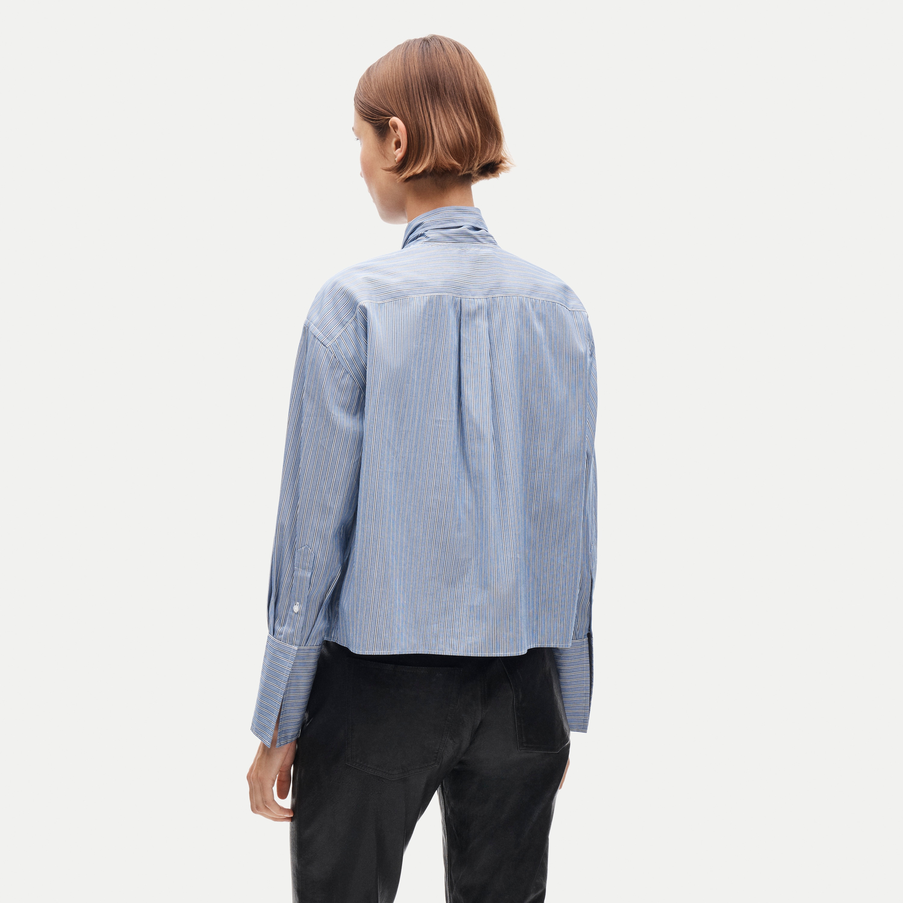 Bow button-up shirt in striped cotton poplin