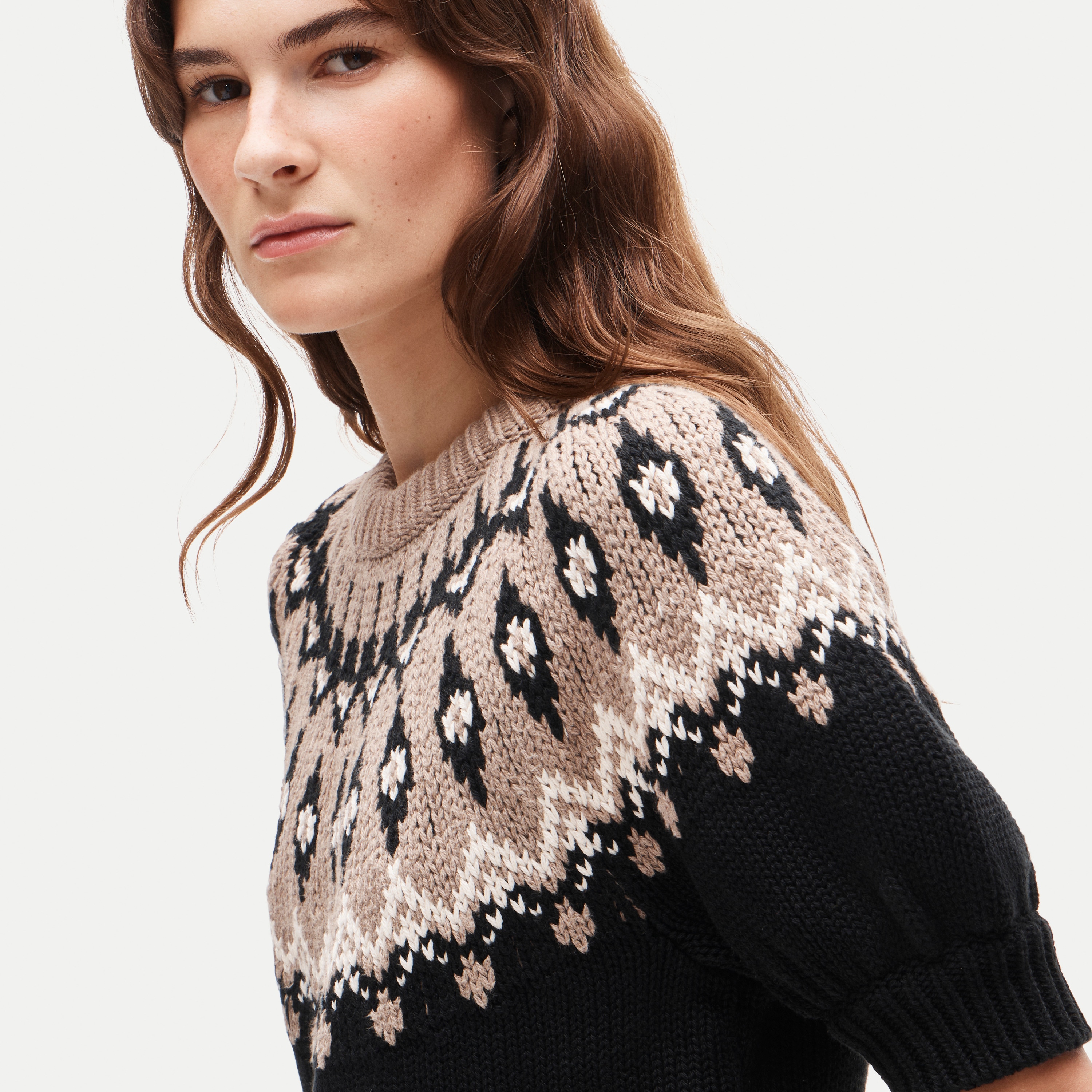 Short-sleeve Fair Isle sweater in cotton