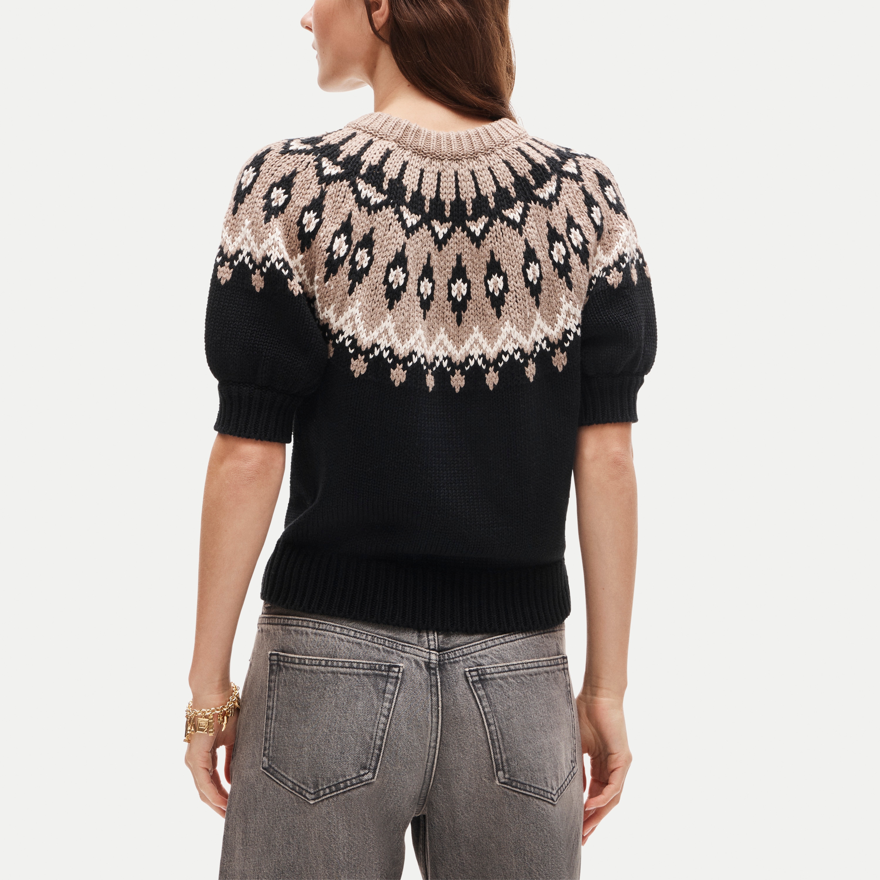 Short-sleeve Fair Isle sweater in cotton