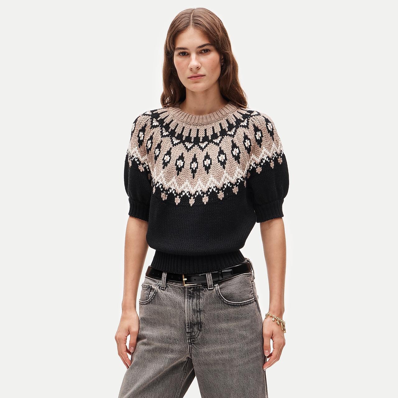 Short-sleeve Fair Isle sweater in cotton by J.Crew