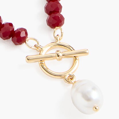 Beaded necklace with pearl pendant RECHERCE ROUGE