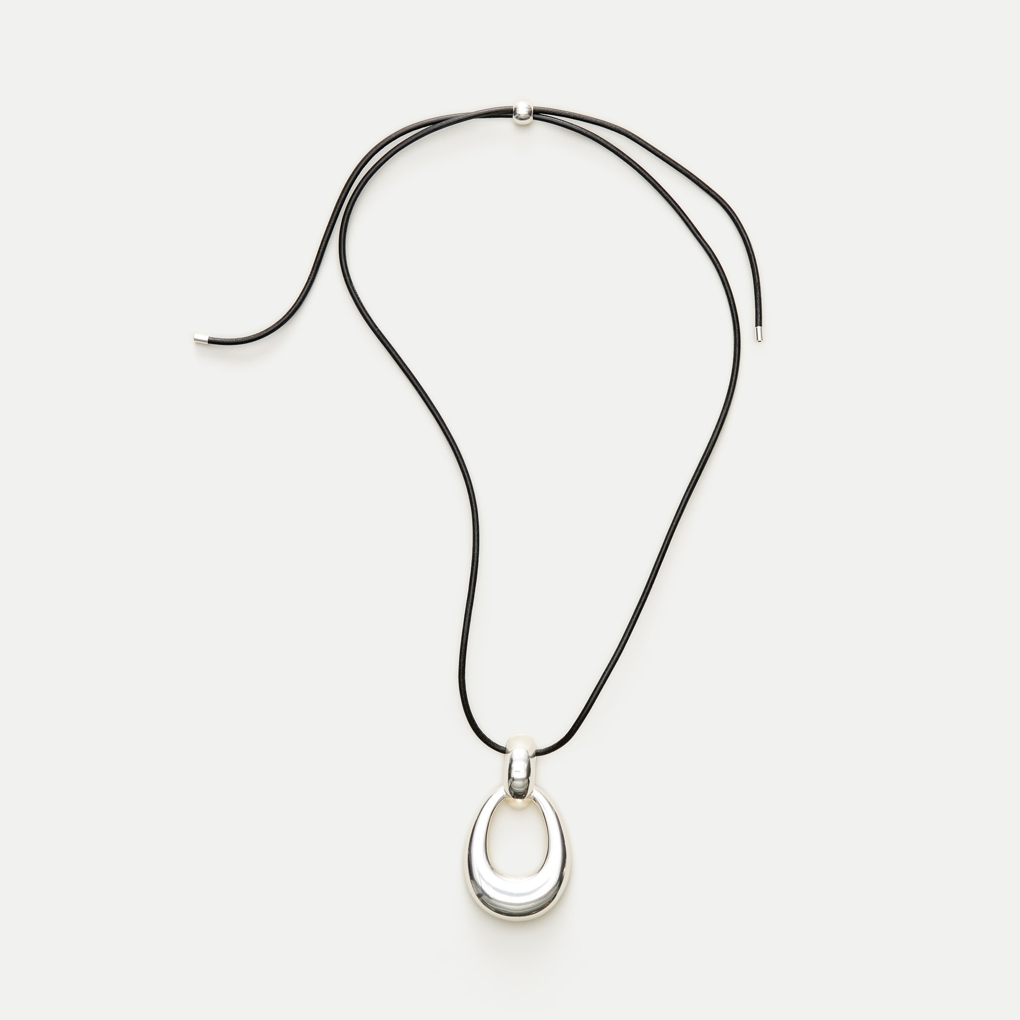 Sculpted teardrop necklace with leather cord