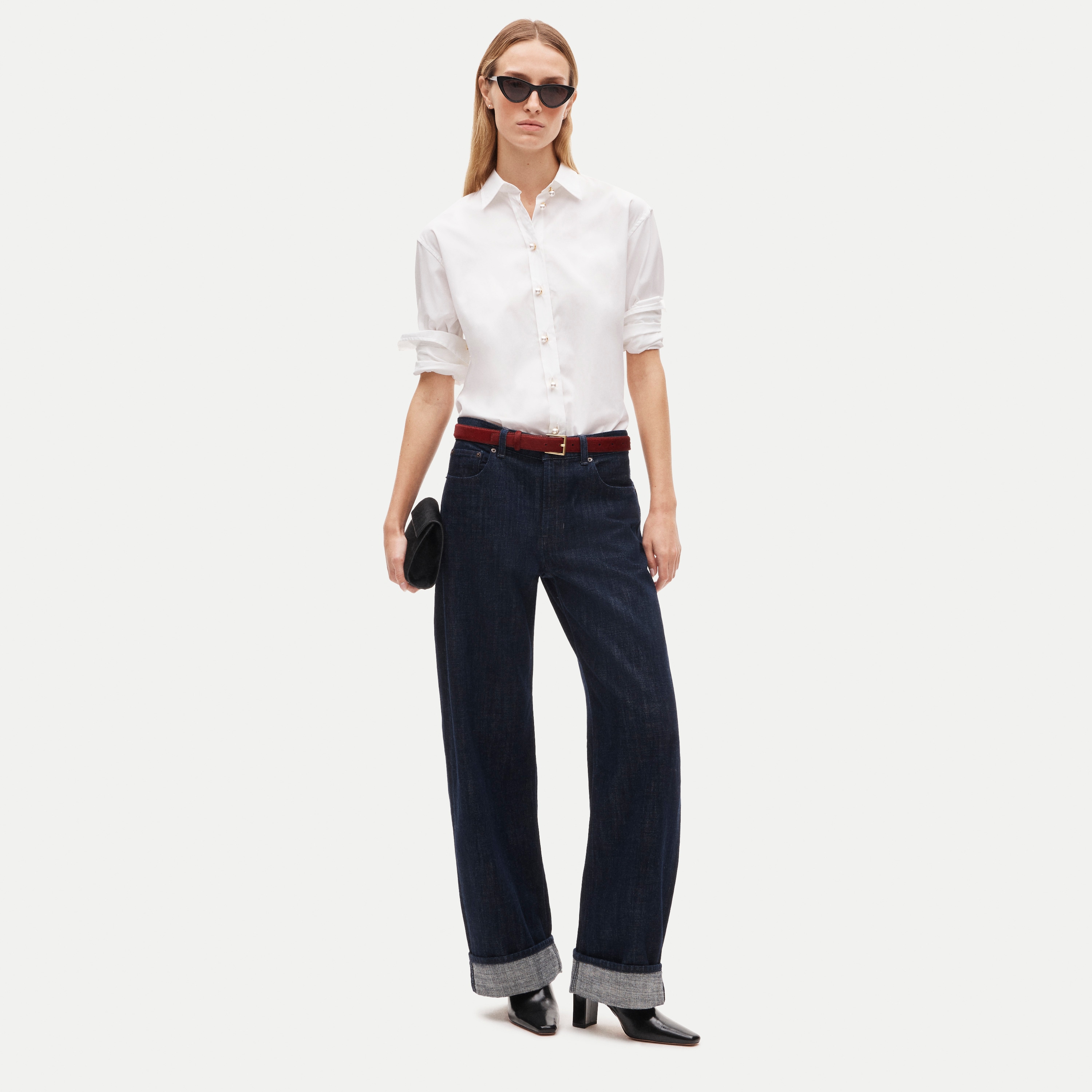 Esme button-up shirt with pearl buttons in Greenwich poplin