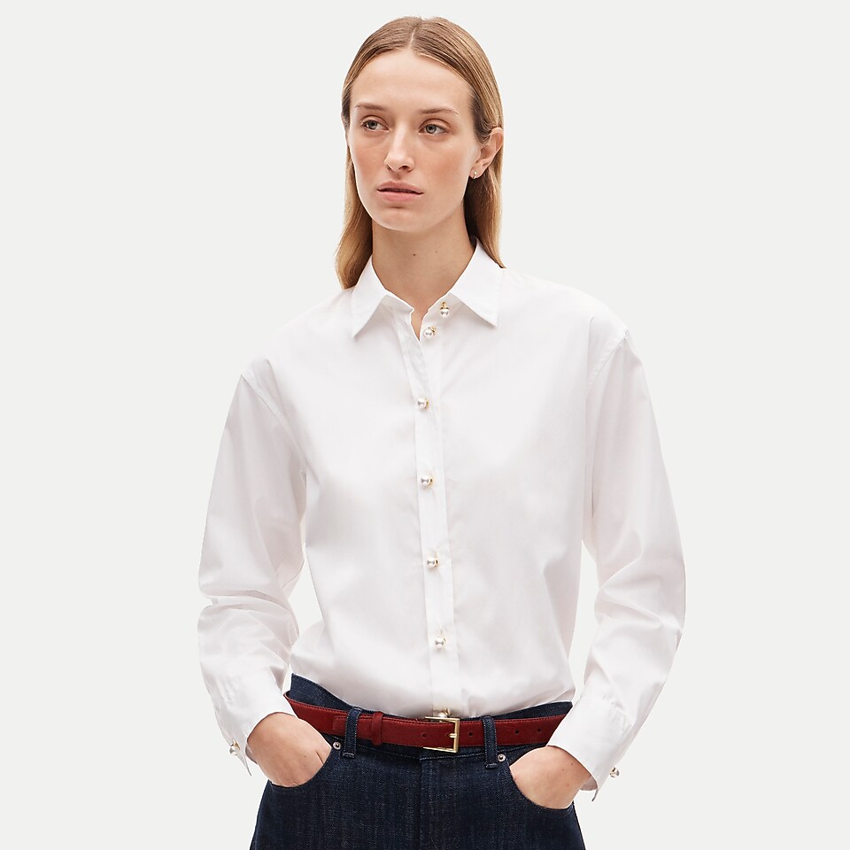 Esme button-up shirt with pearl buttons in Greenwich poplin by J.Crew