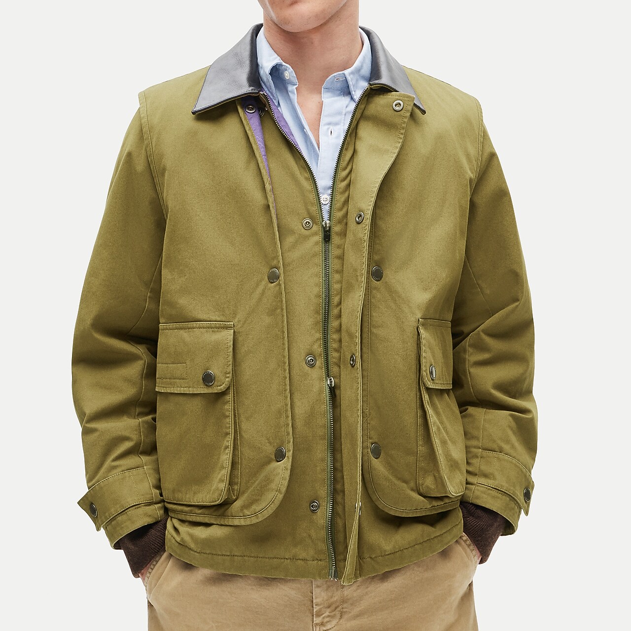 Collarless Utility Jacket In Brushed Cotton Twill For Women | J.Crew